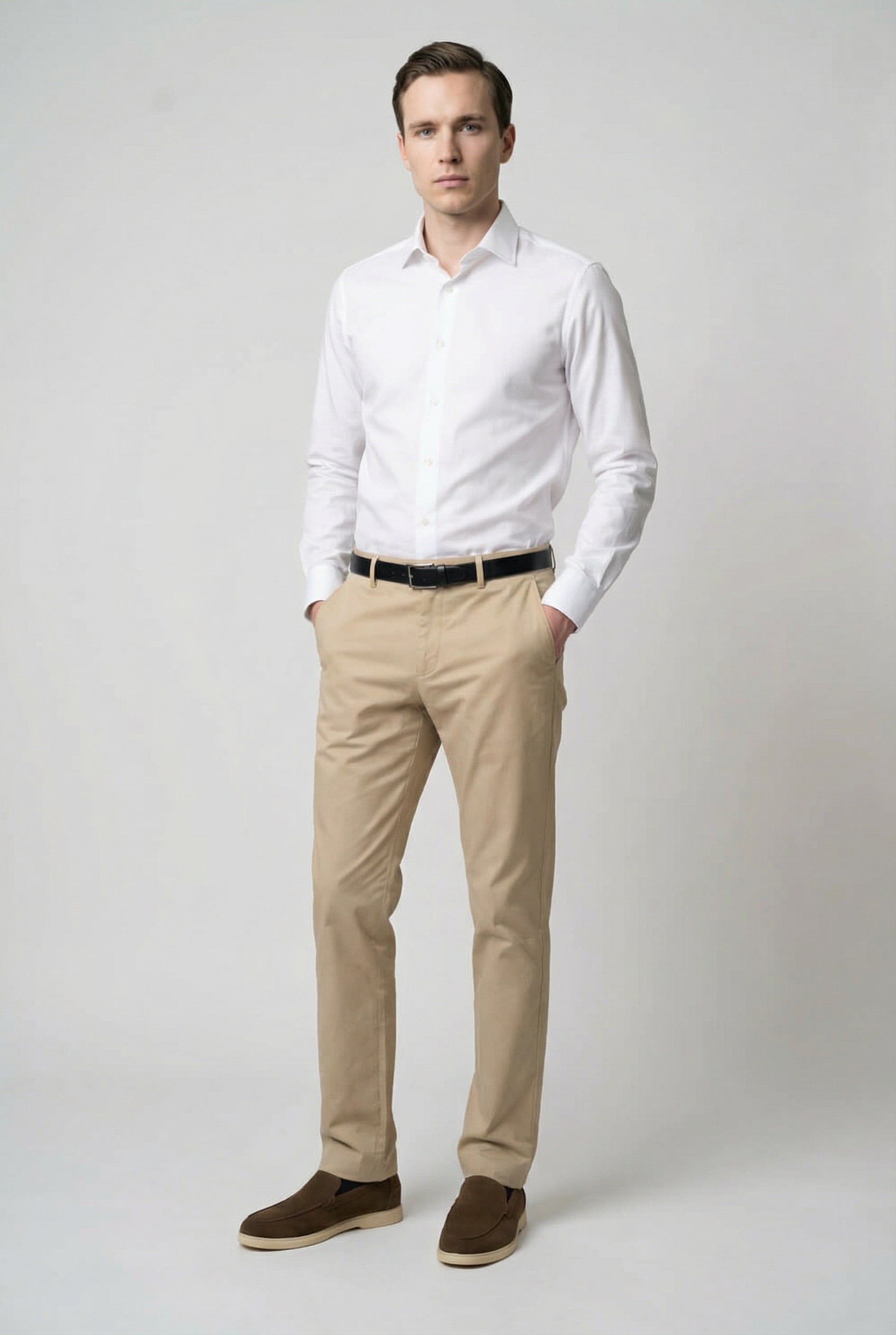 Men’s Cotton Regular Fit Chino Trousers - Zack - Beige Model Picture