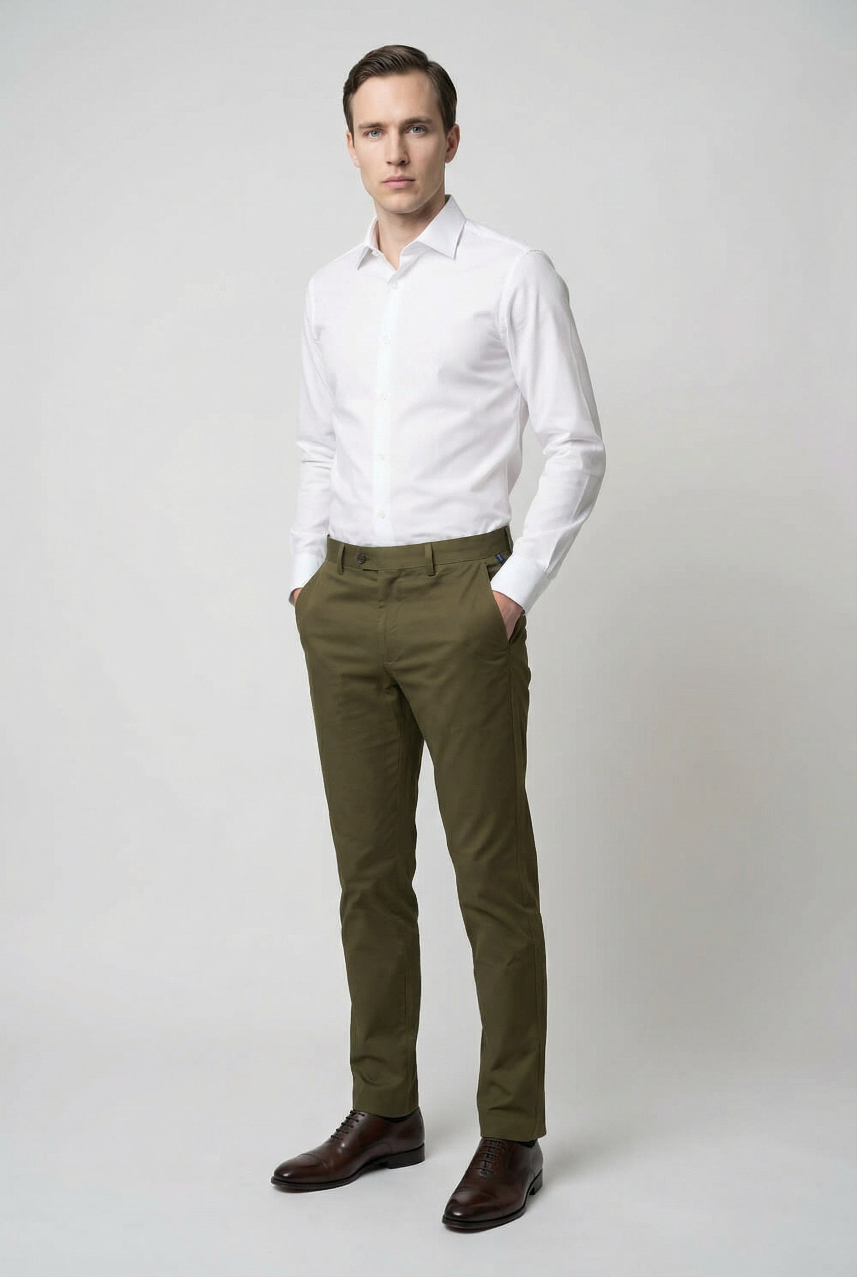 Men’s Cotton Regular Fit Chino Trousers - Zack - Green Molde Picture