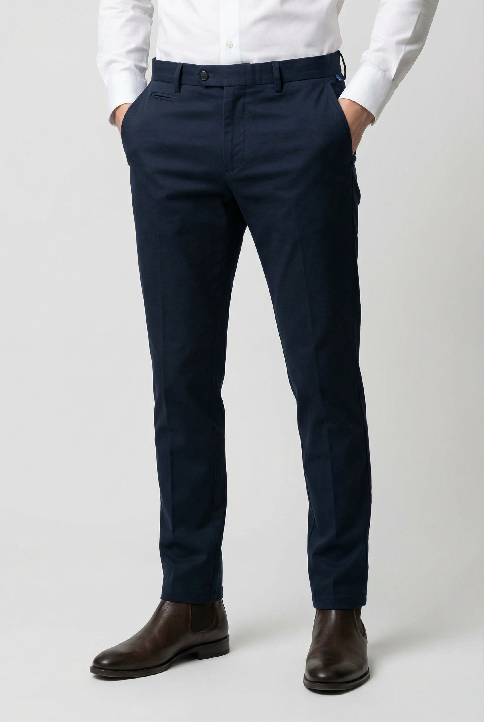 Men’s Cotton Regular Fit Chino Trousers - Zack - Navy Front Picture