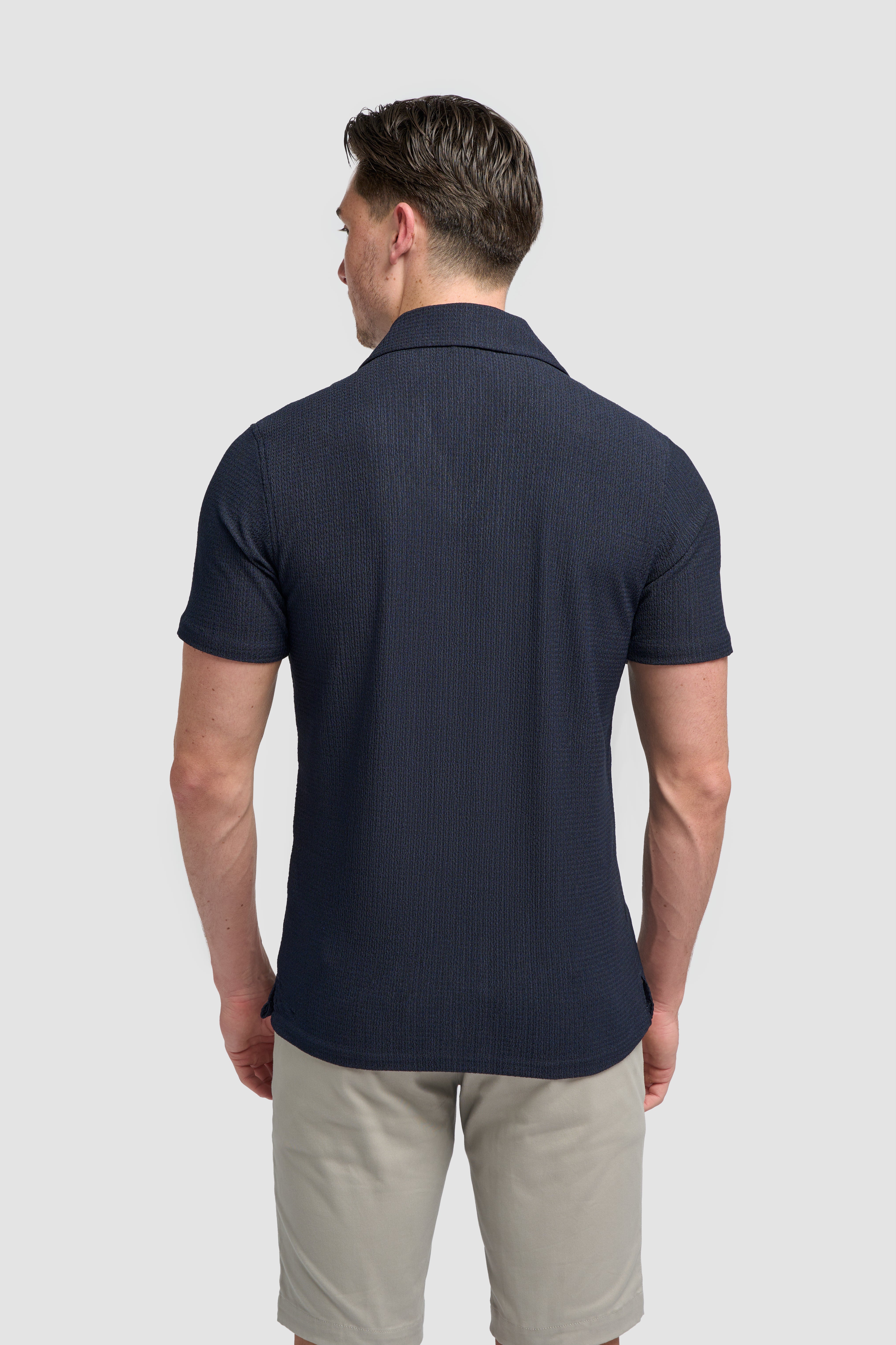 Men’s Cotton Short Sleeve Knit Shirt - Silva - Navy Back Picture