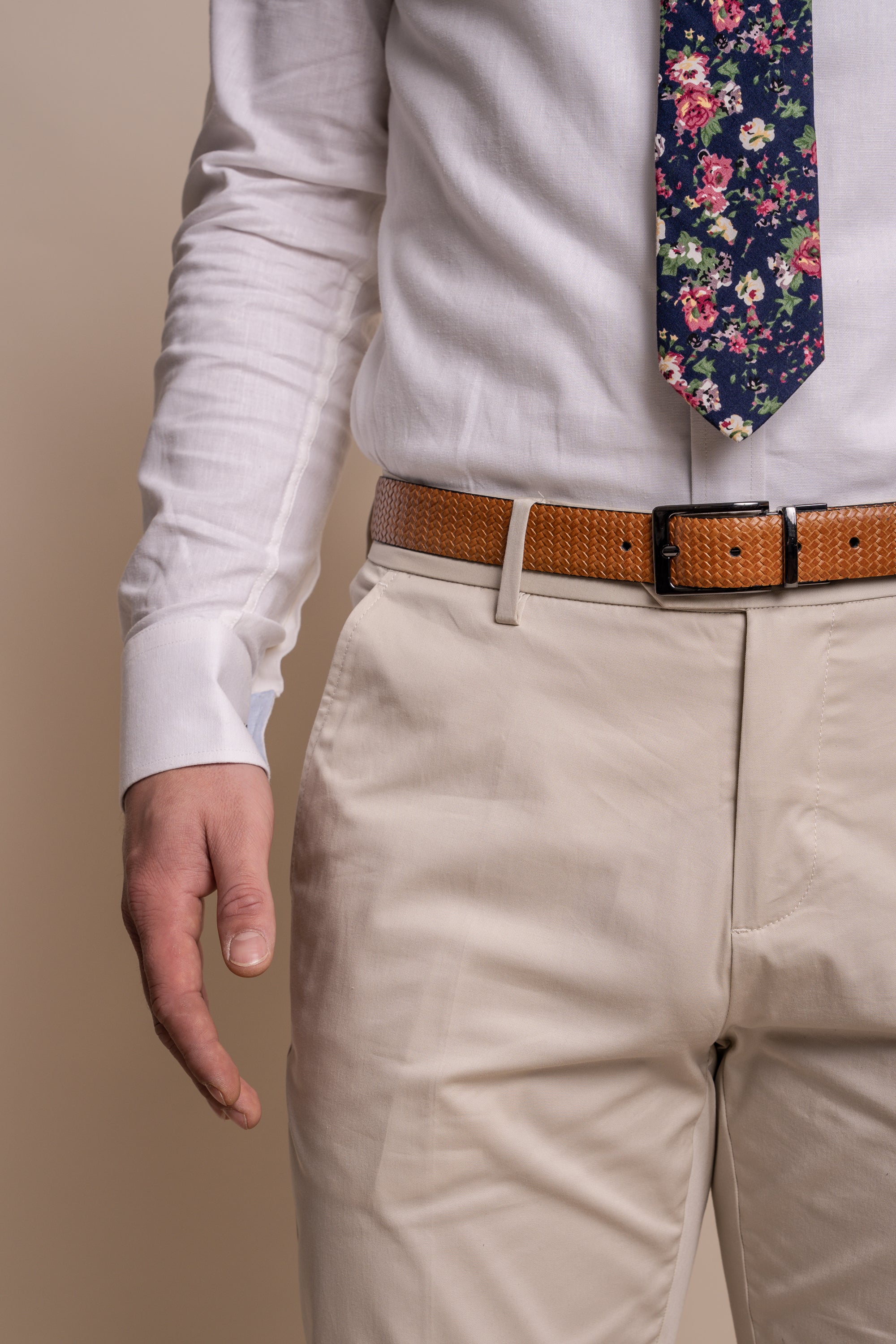 Men's Cotton Slim Fit Formal Trousers - MARIO - Beige Fawn