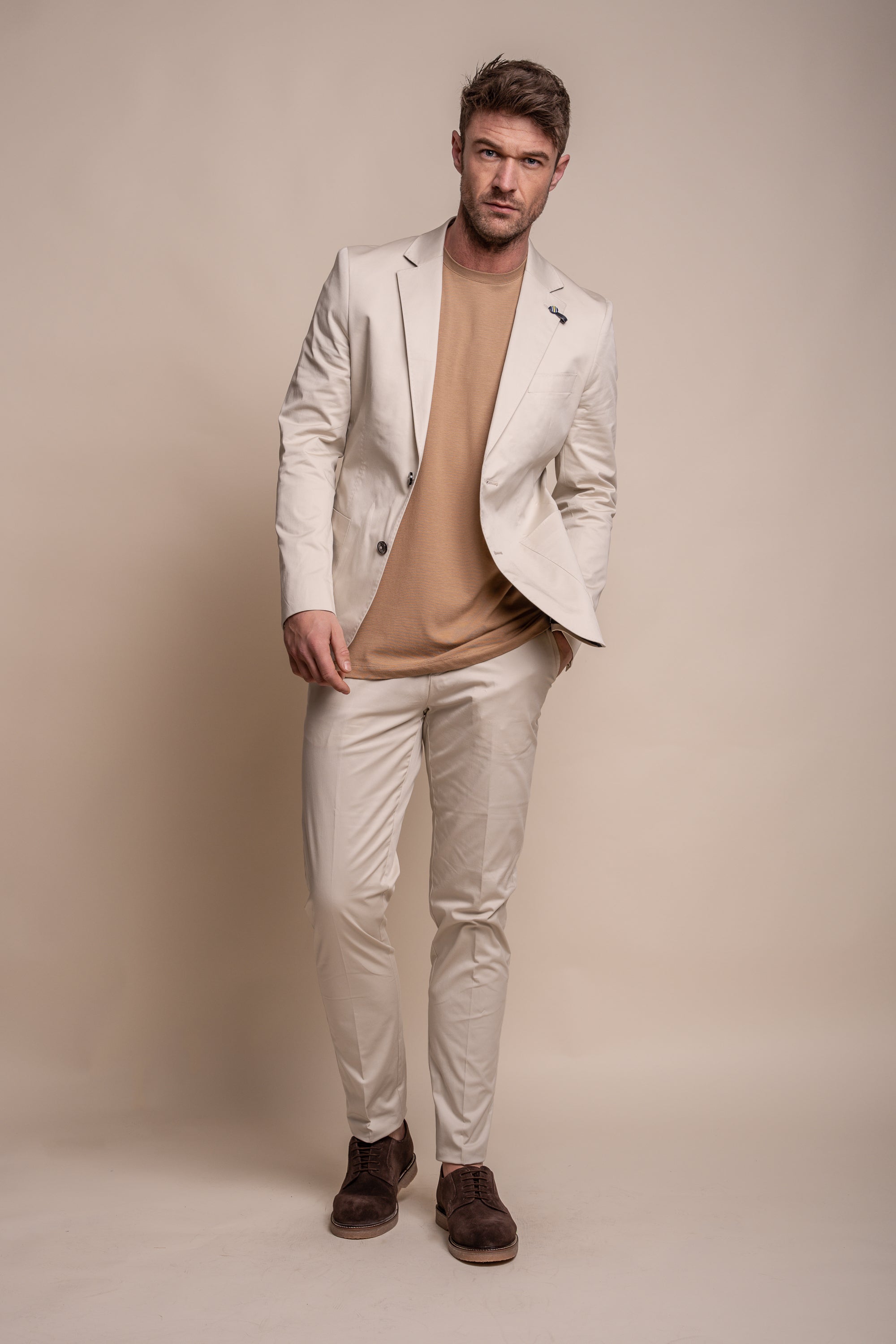 Men's Cotton Slim Fit Formal Trousers - MARIO - Beige Fawn