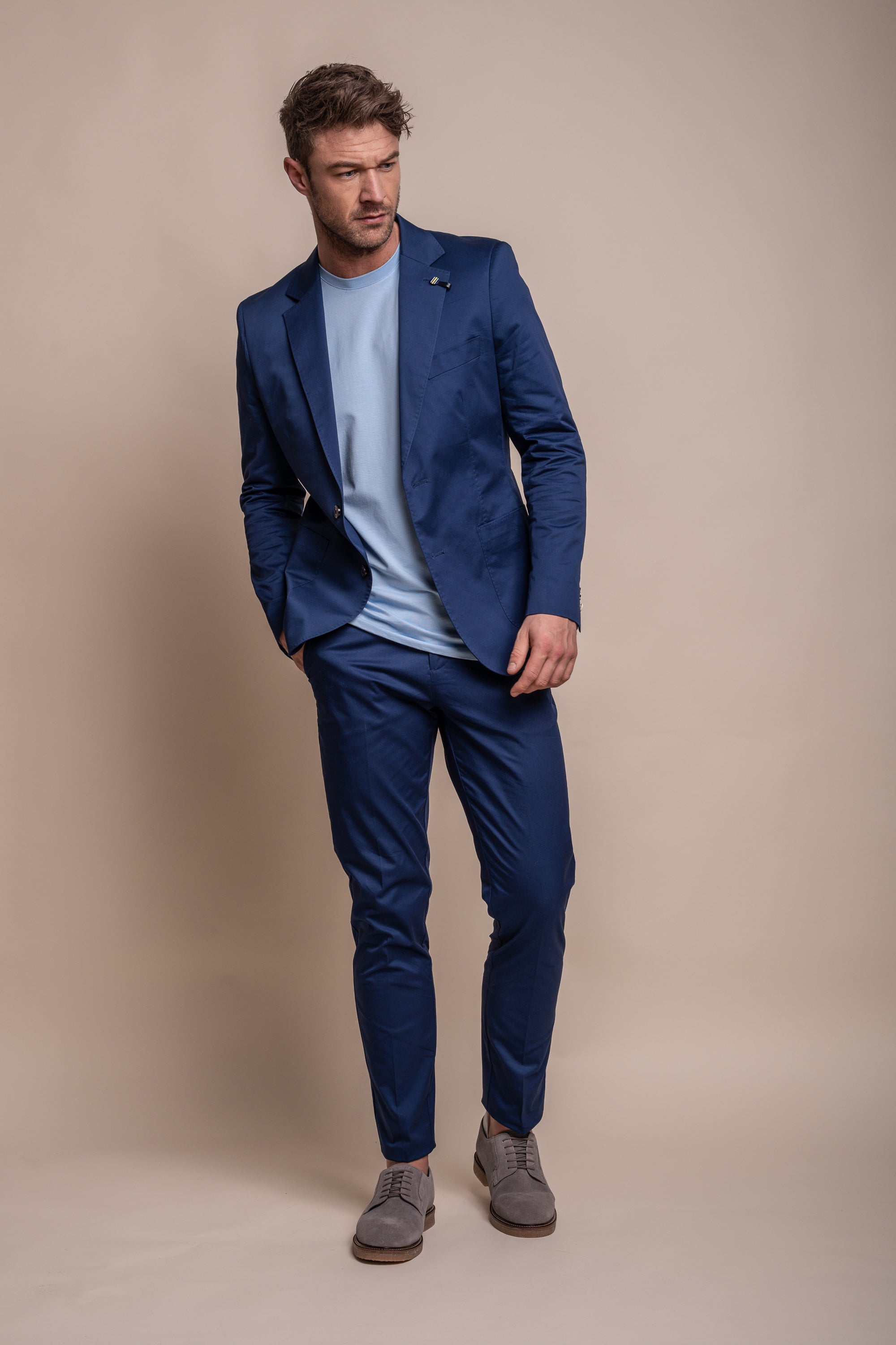 Men's Cotton Slim Fit Formal Trousers - MARIO - Electric Blue