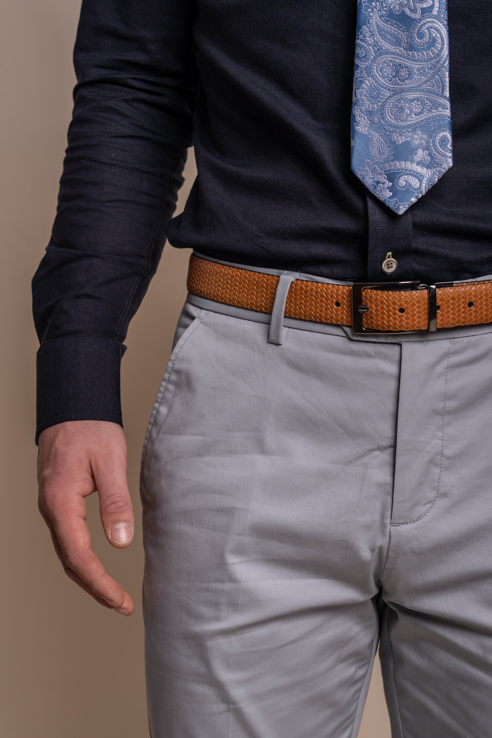 Men's Cotton Slim Fit Formal Trousers - MARIO - Ice Blue