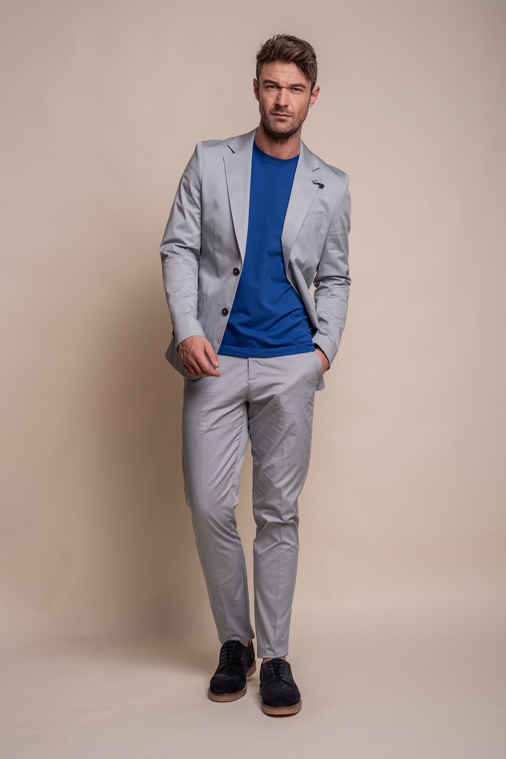 Men's Cotton Slim Fit Formal Trousers - MARIO - Ice Blue