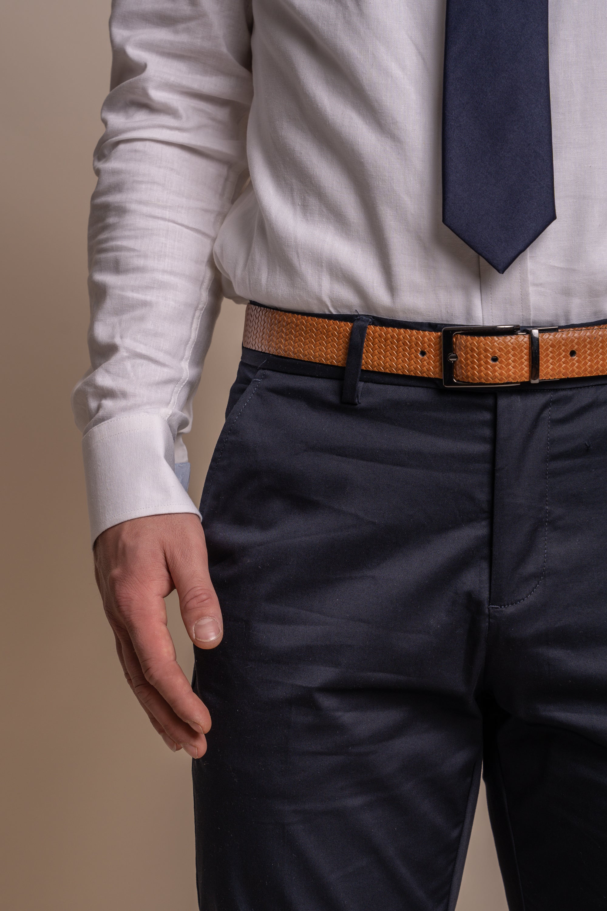 Men's Cotton Slim Fit Formal Trousers - MARIO - Navy Blue