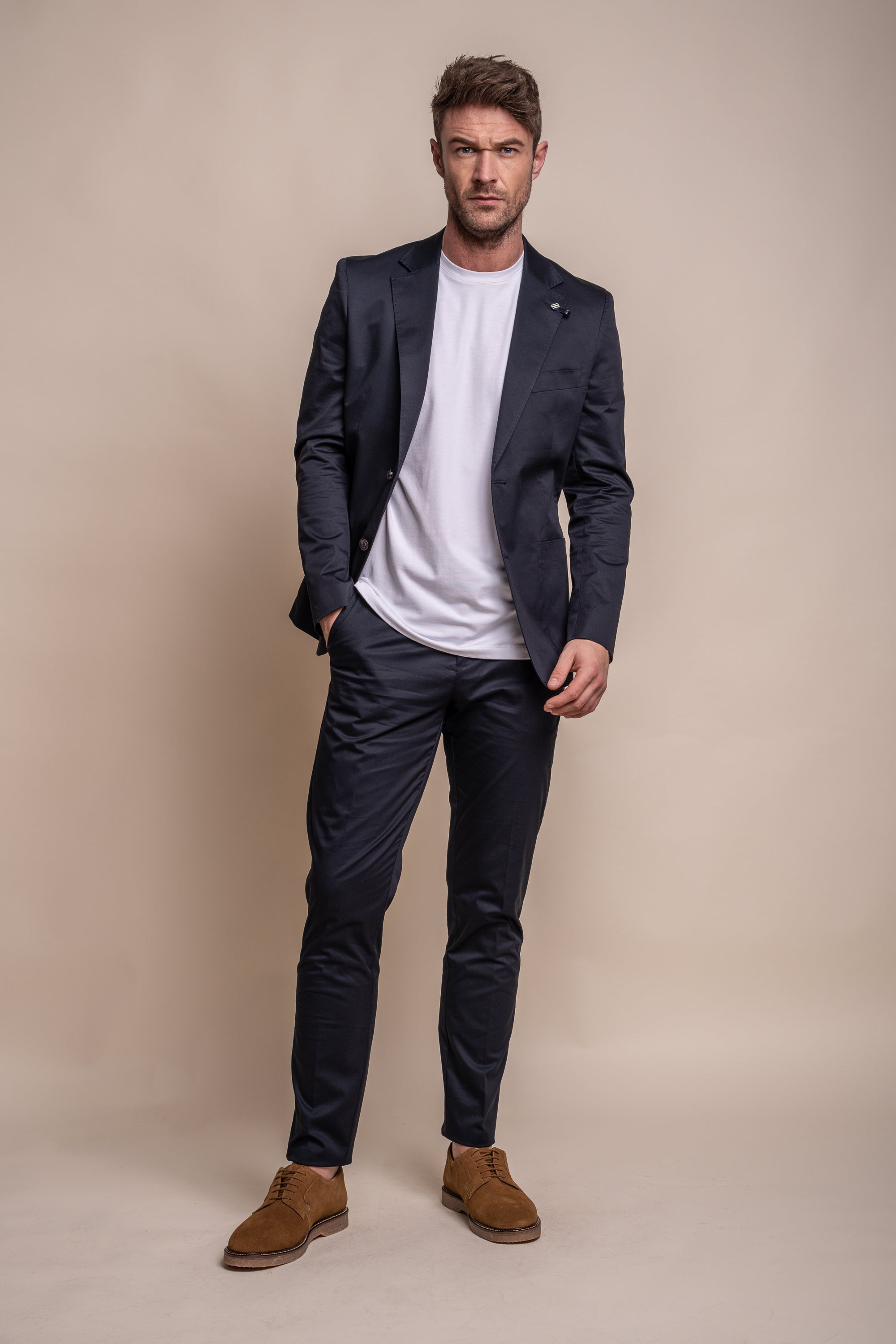 Men's Cotton Slim Fit Formal Trousers - MARIO - Navy Blue