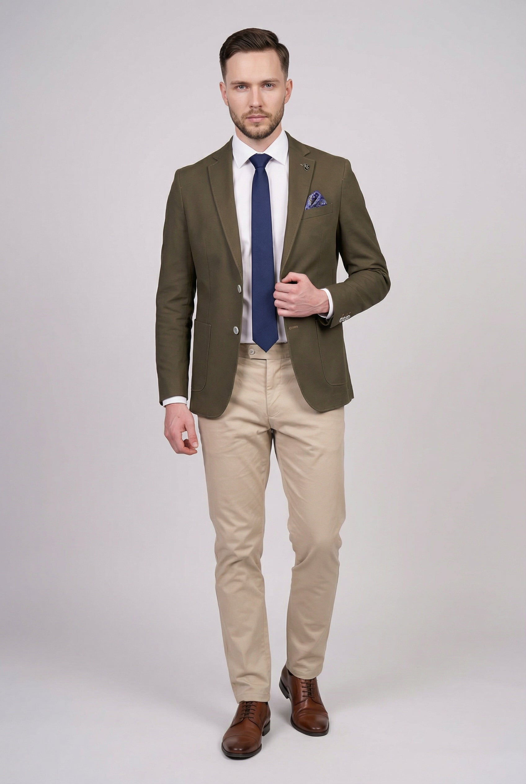 Men’s Cotton Twill Blazer with Patch Pockets - Theo - Green Front Picture