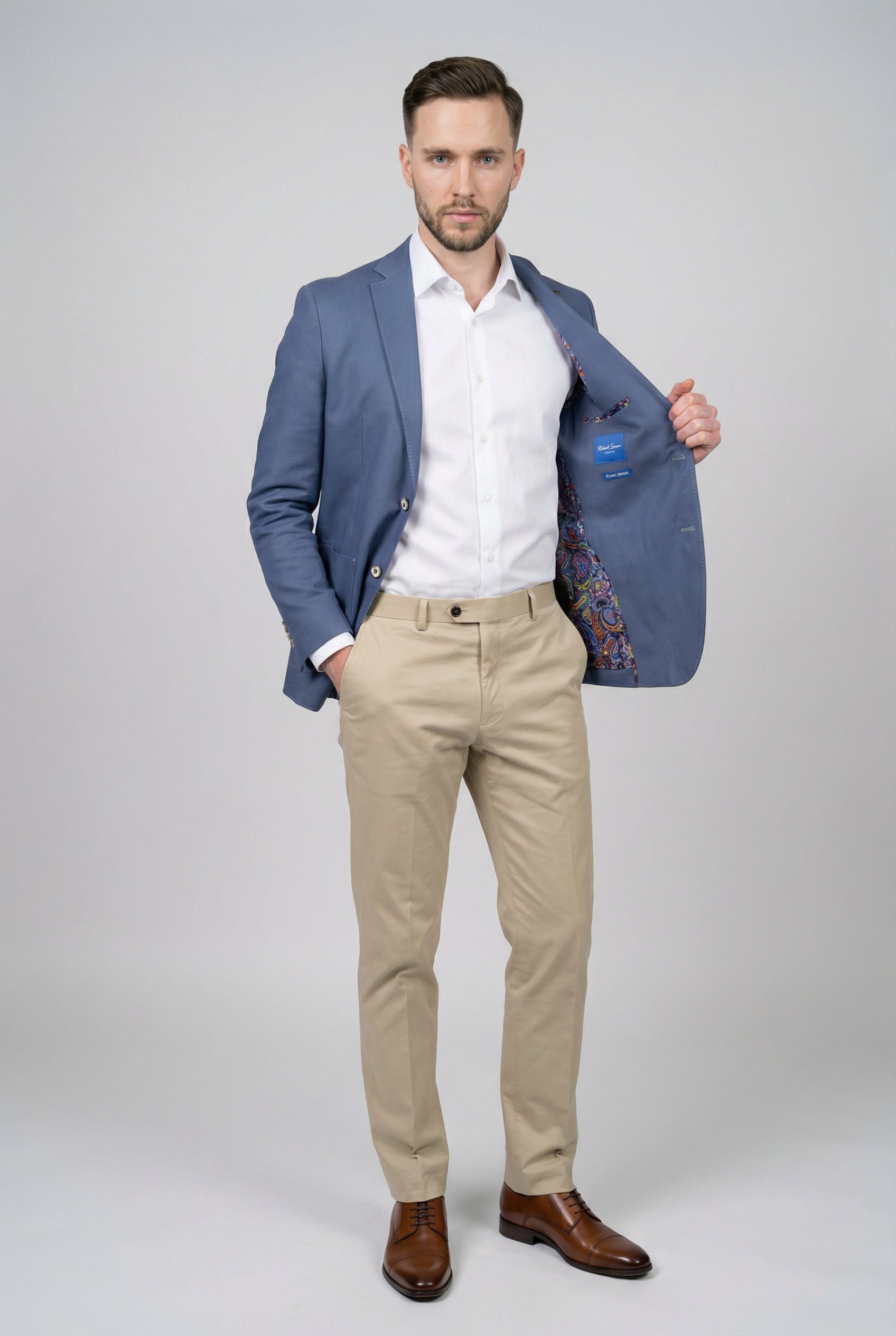 Men’s Cotton Twill Smart Blazer - Roy - Blue Linning Picture
