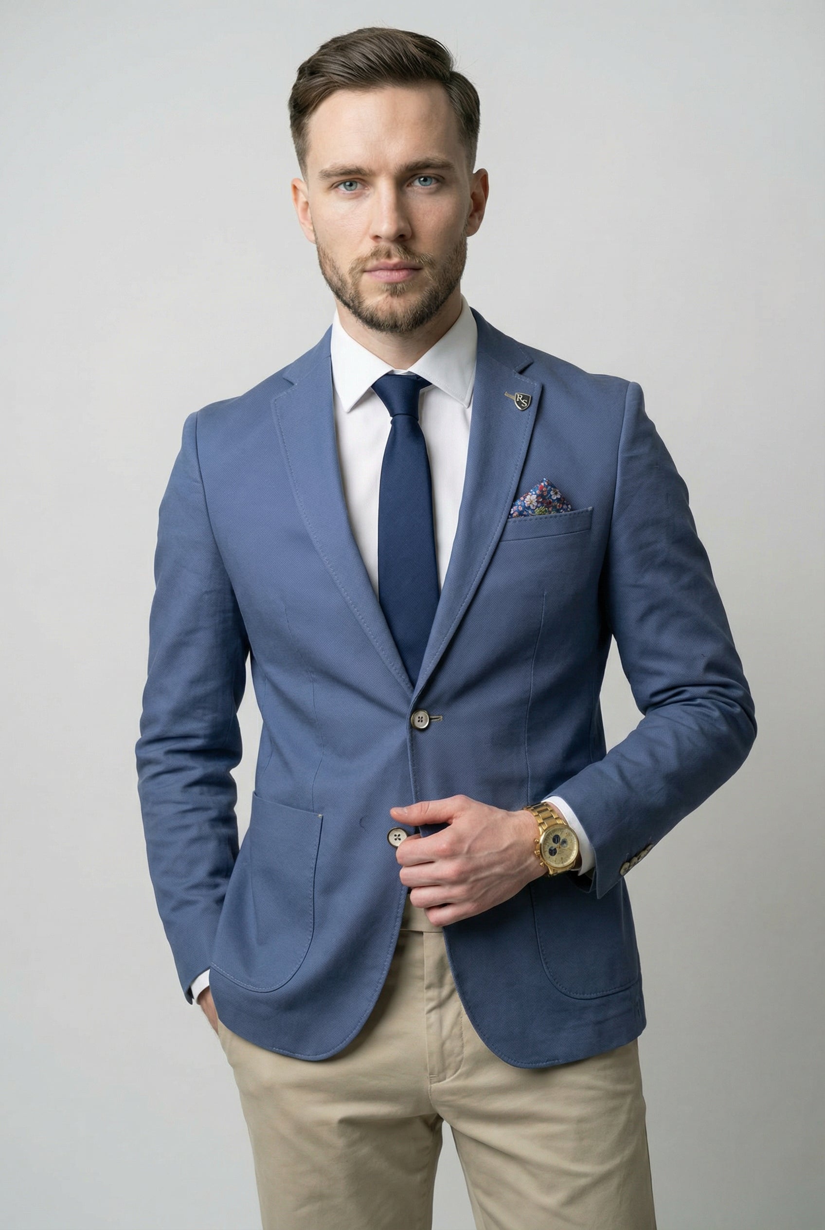 Men’s Cotton Twill Smart Blazer - Roy - Blue Main Picture