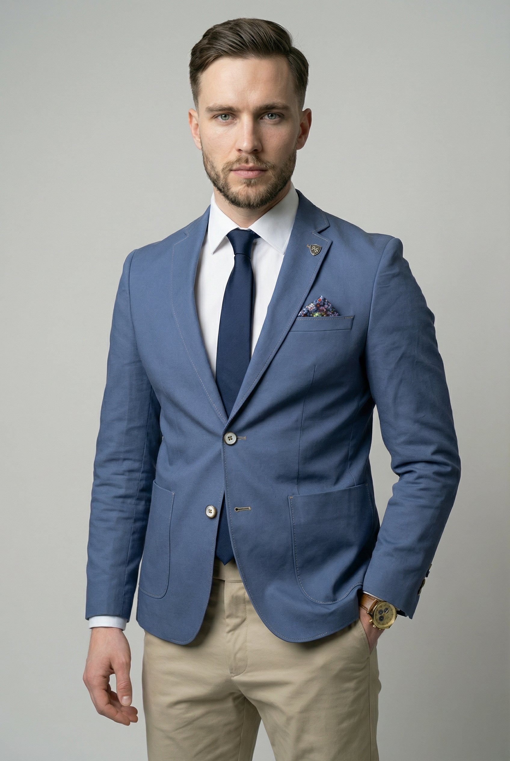 Men’s Cotton Twill Smart Blazer - Roy - Blue Molde Front Picture