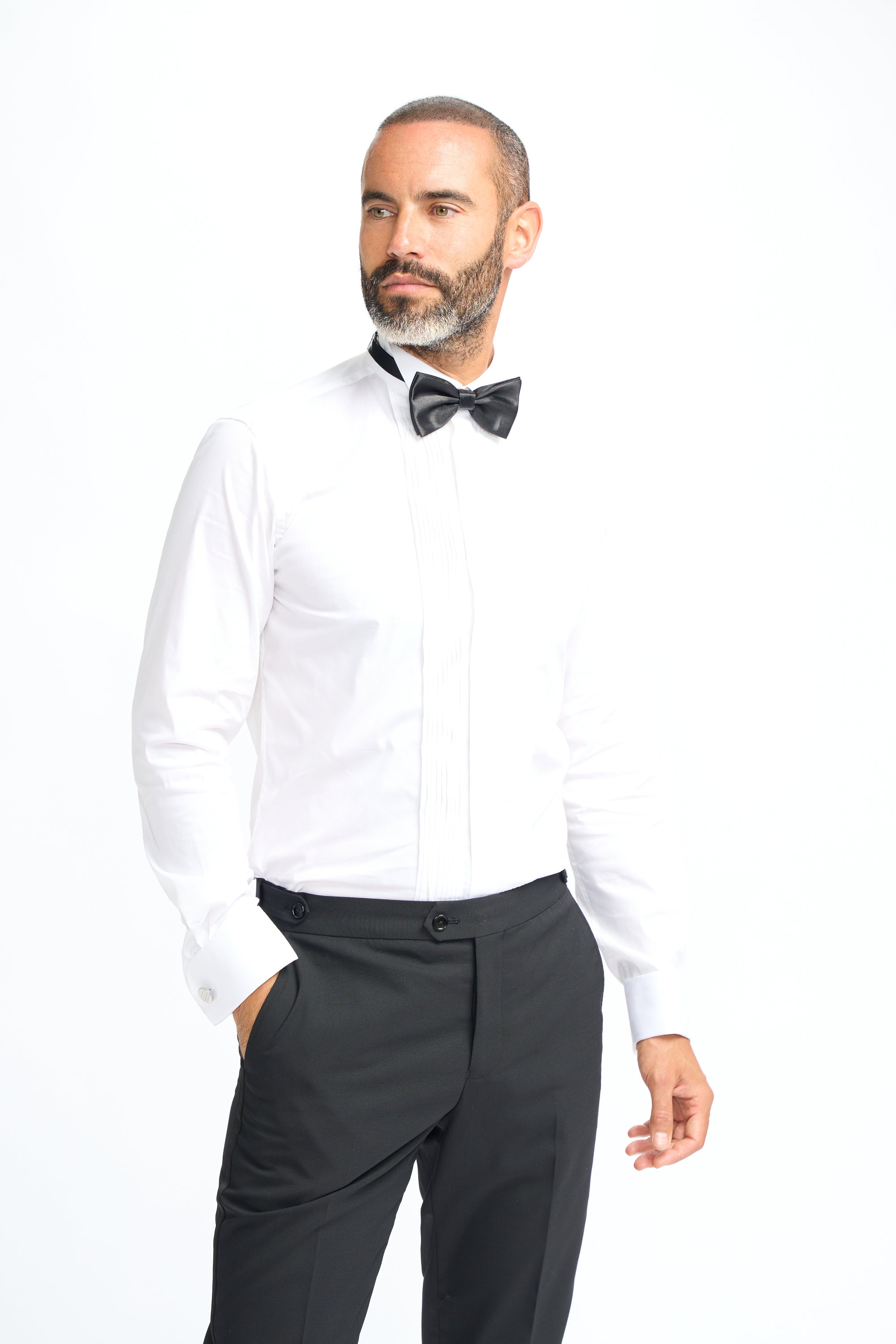 Men’s Cotton White Pleated Tuxedo Shirt with Cufflinks