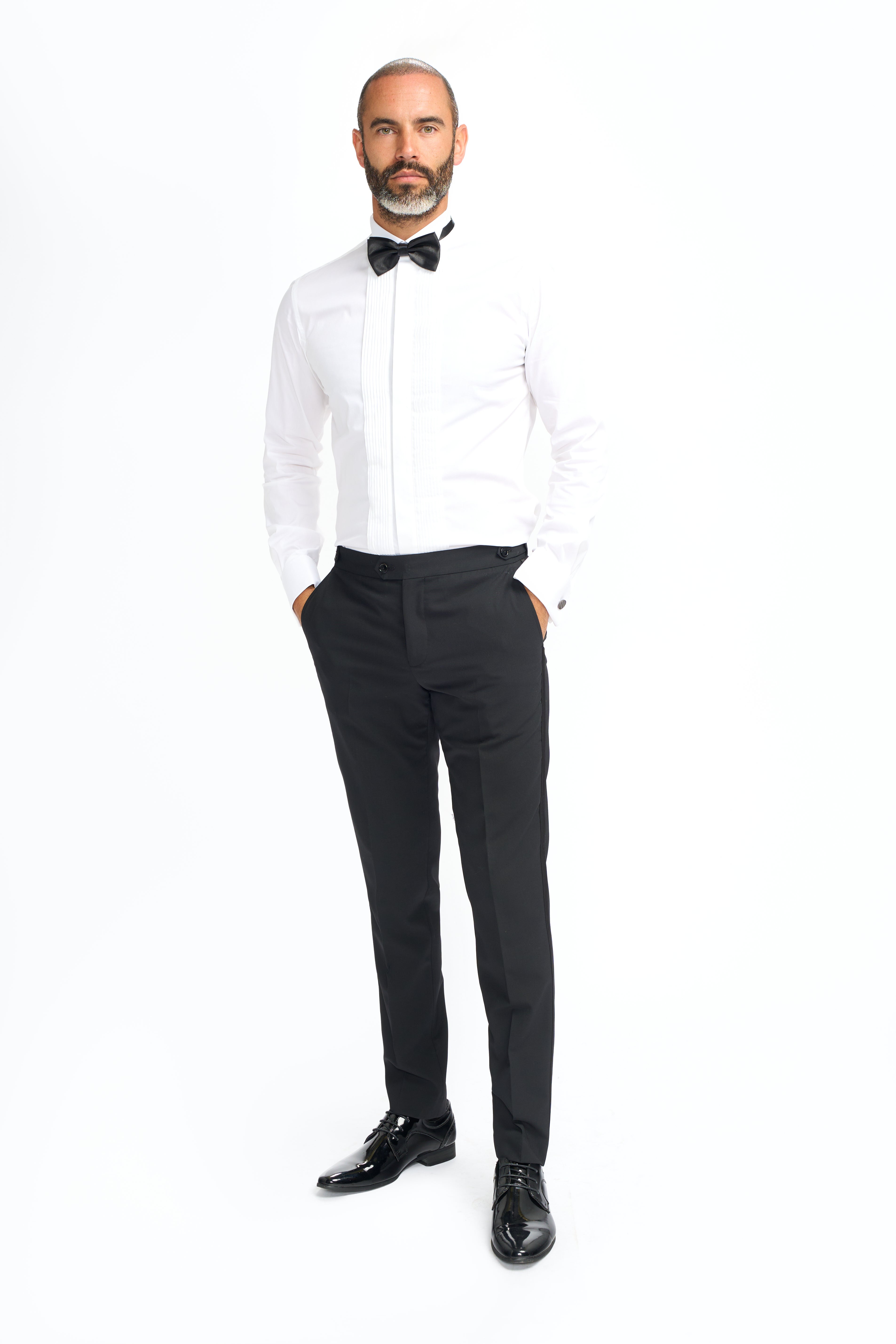 Men’s Cotton White Pleated Tuxedo Shirt with Cufflinks