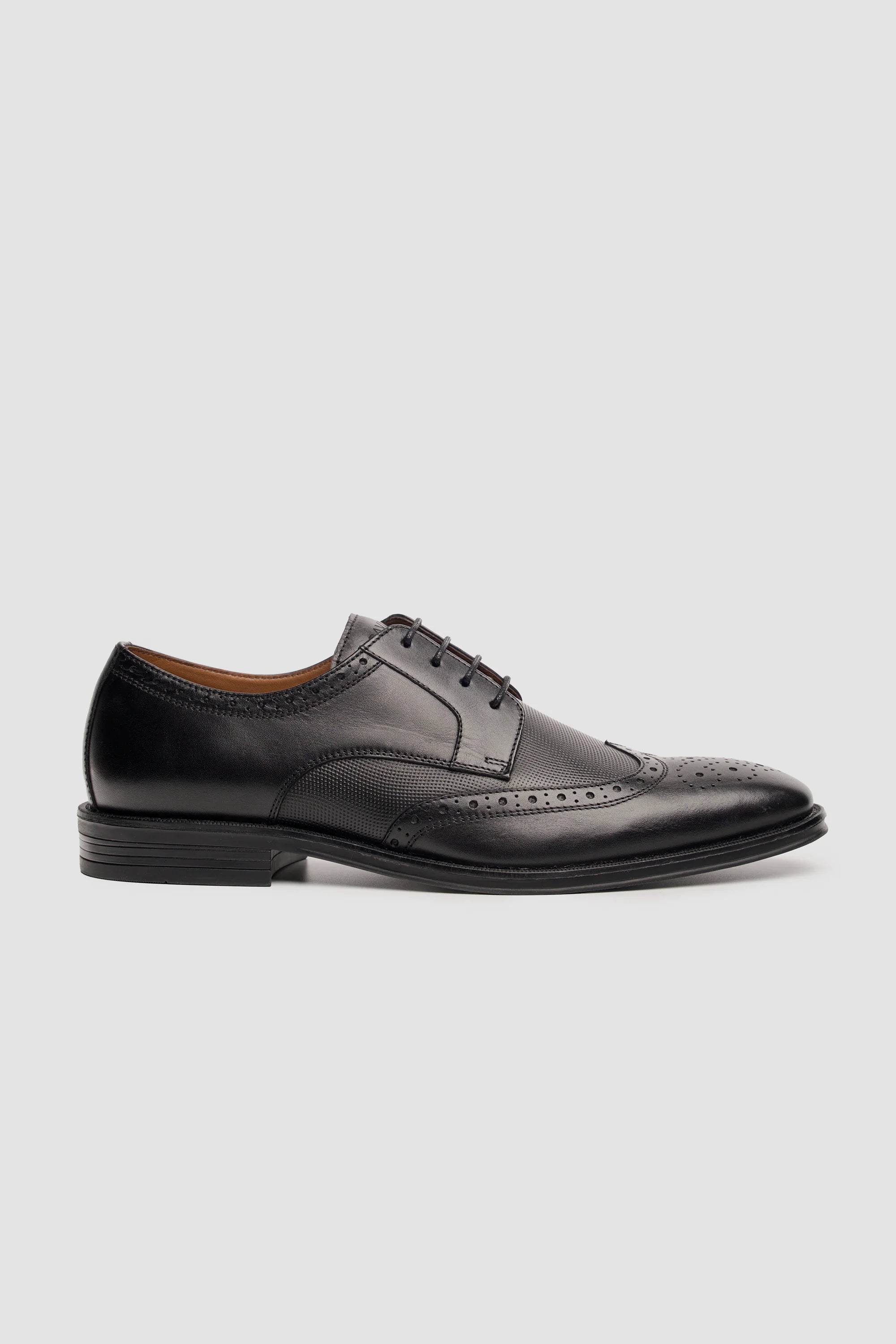 Men’s Genuine Leather Wingtip Brogue Shoes - Lorenzo - Black Side Picture
