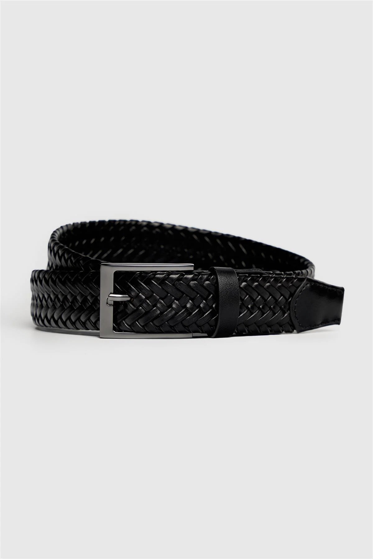 Men’s Genuine Leather Woven Braided Belt - Cavani Black