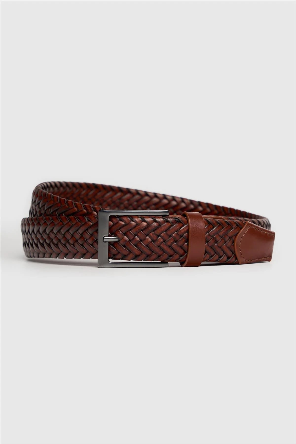Men’s Genuine Leather Woven Braided Belt - Cavani Tan