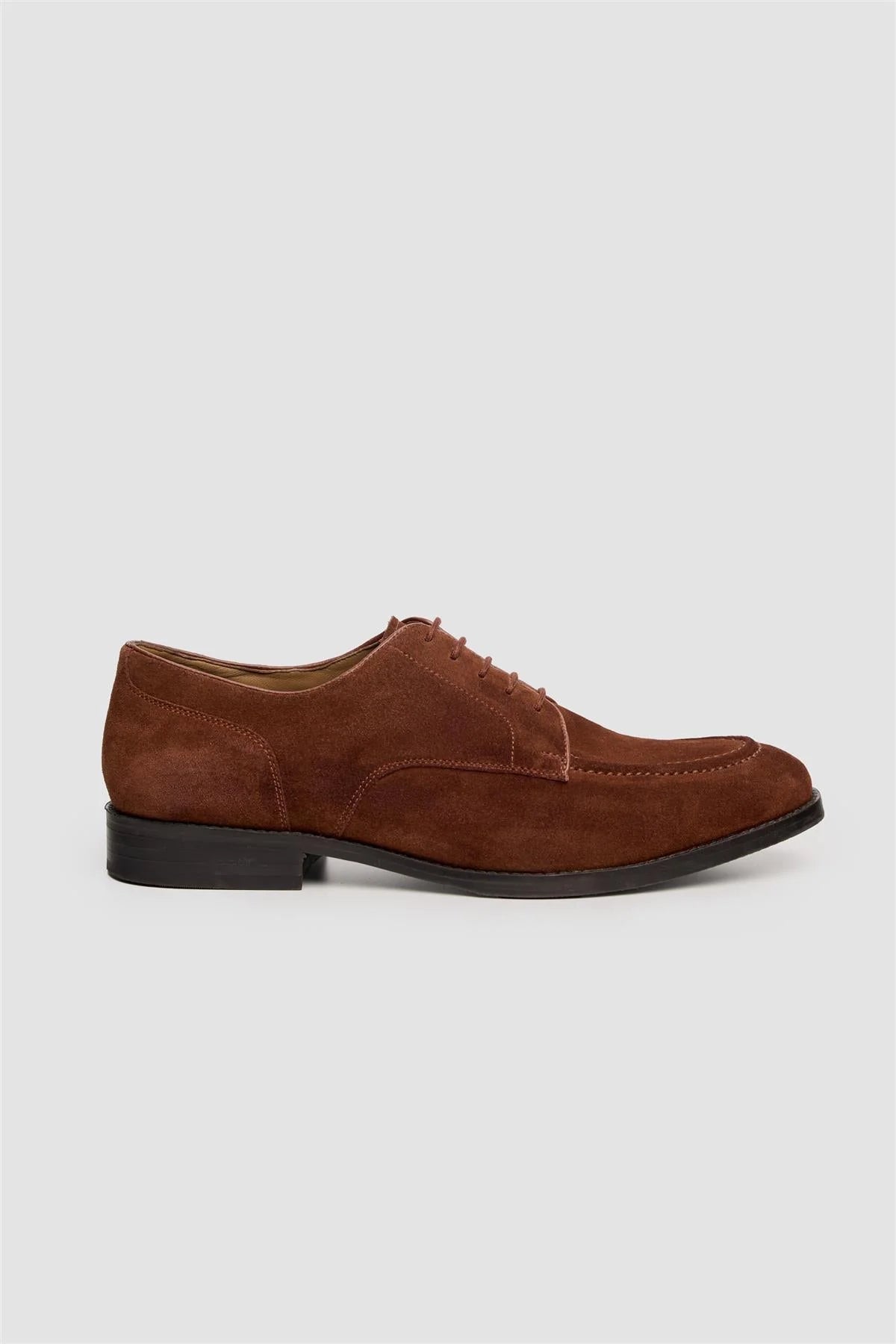Men’s Genuine Suede Derby Shoes with Apron Toe - Brera - Cognag Brown