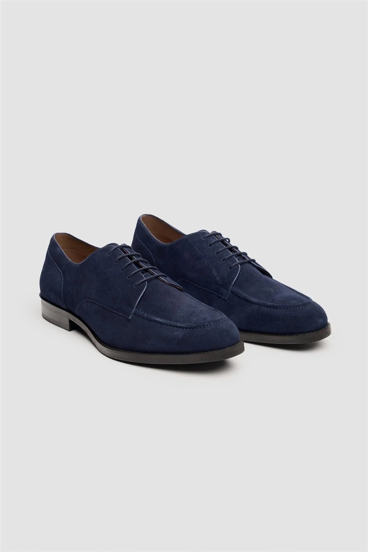 Men’s Genuine Suede Derby Shoes with Apron Toe - Brera - Navy