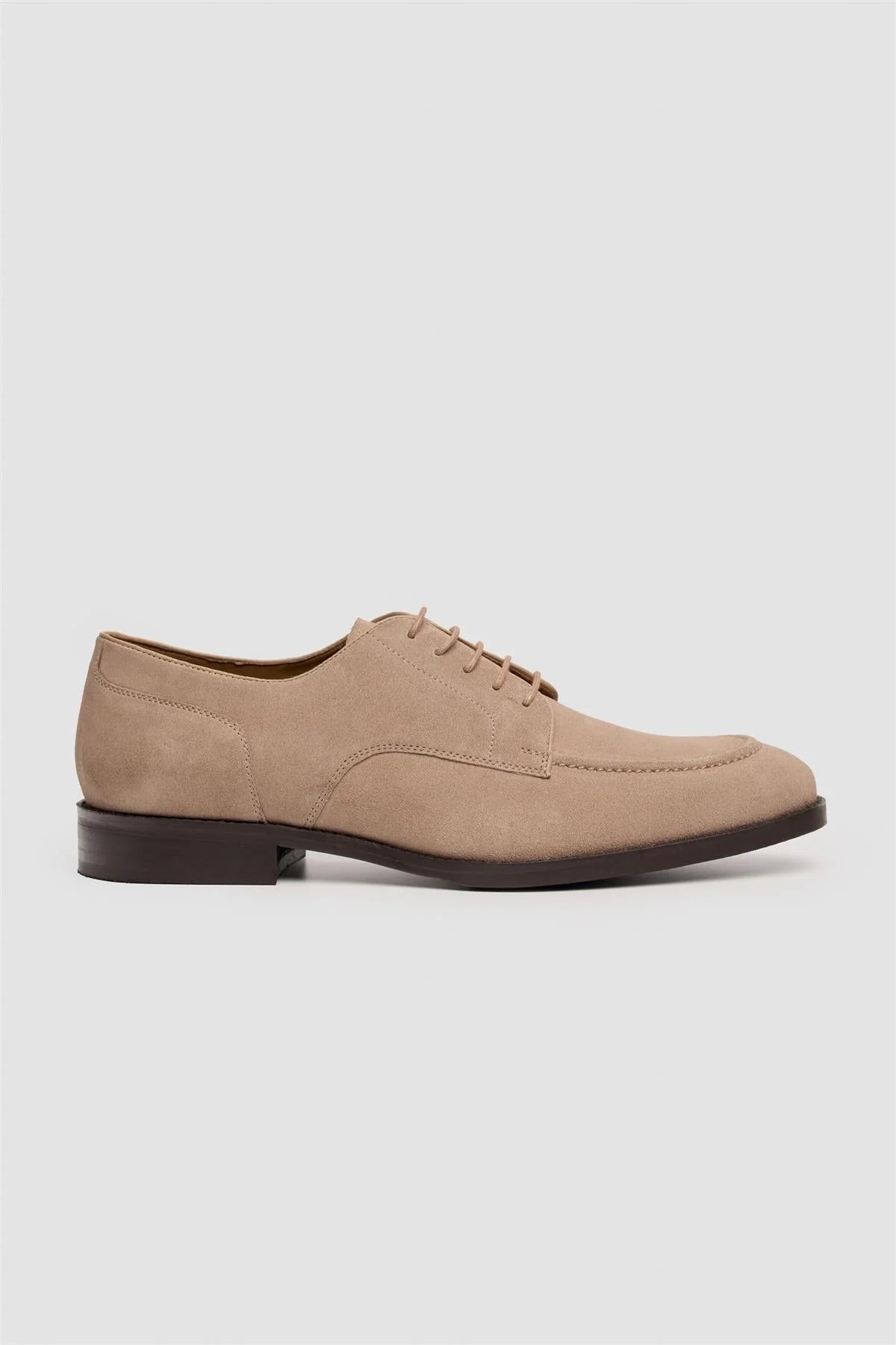 Men’s Genuine Suede Derby Shoes with Apron Toe - Brera - Sand Beige