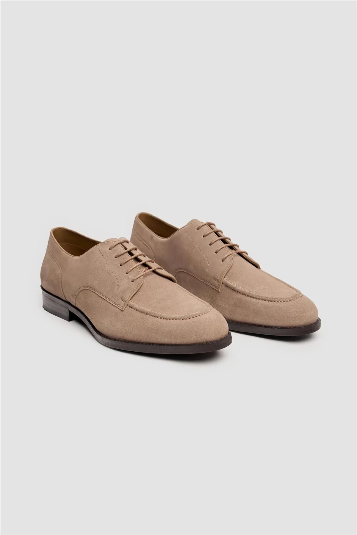 Men’s Genuine Suede Derby Shoes with Apron Toe - Brera - Sand Beige