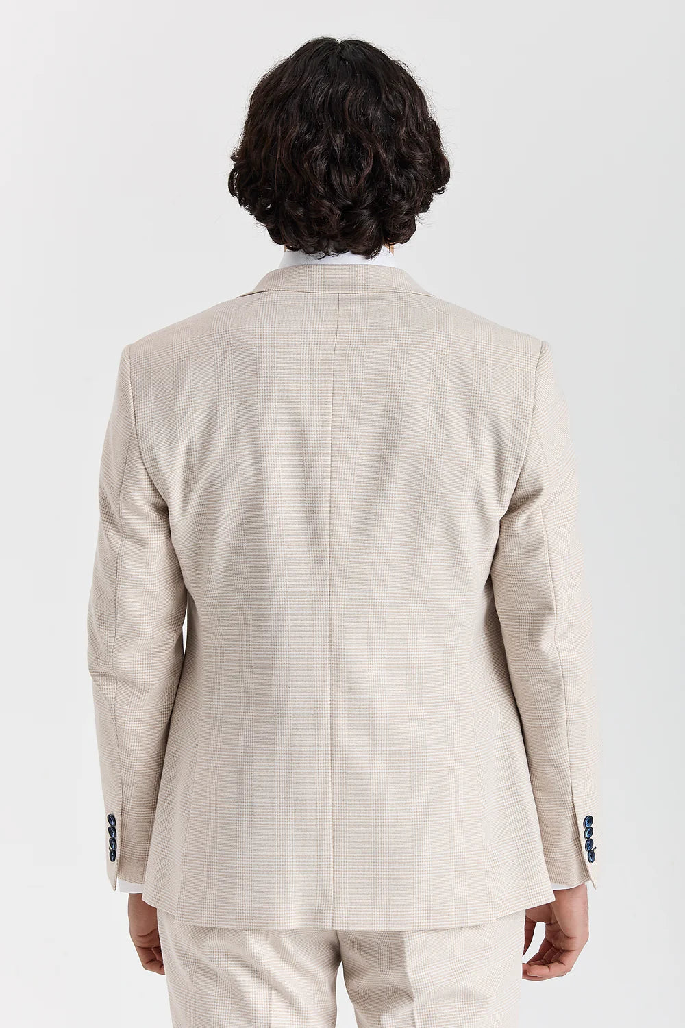 Men’s Glen Check Tweed Like Suit Jacket - Regent - Cream Back Picture