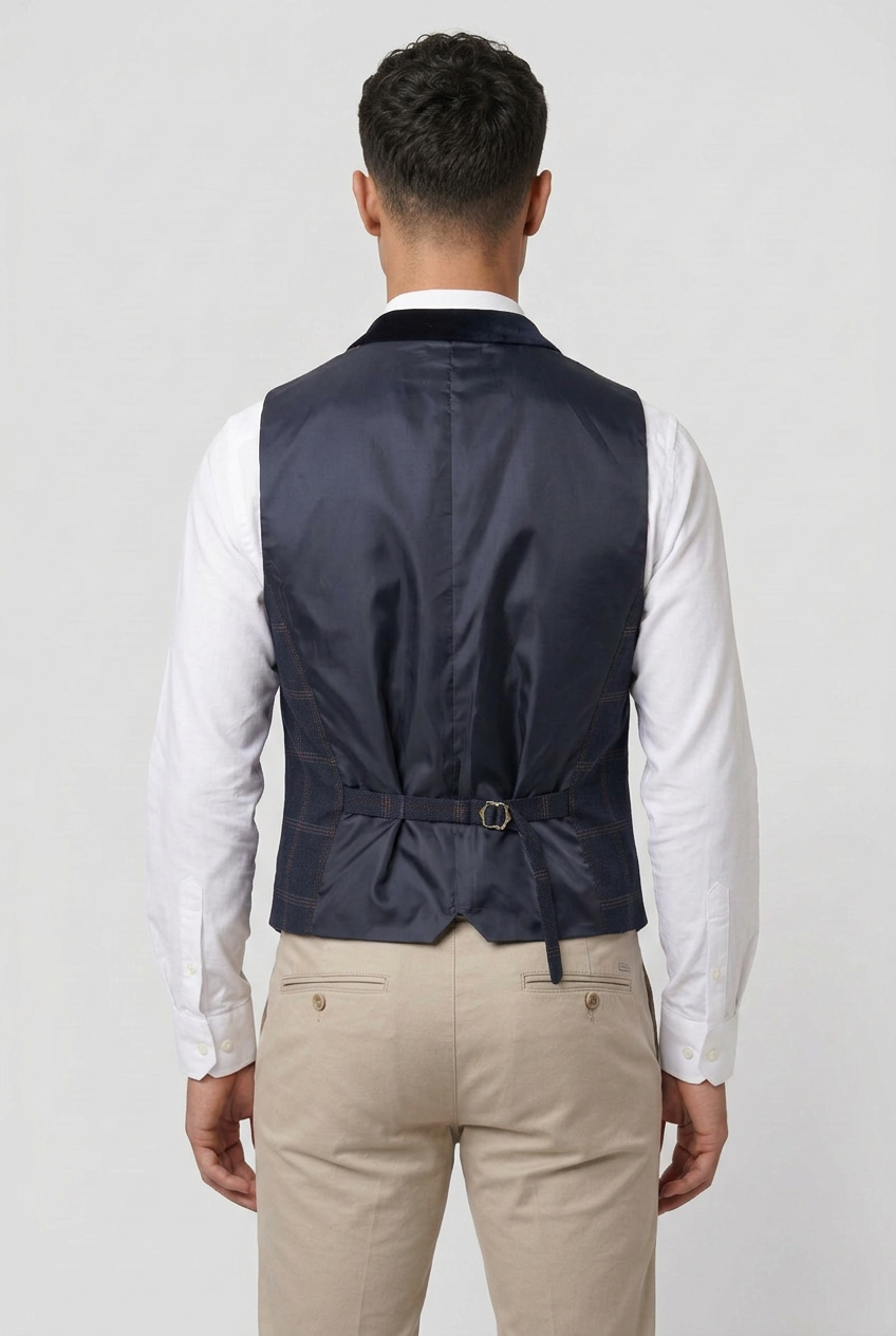 Men’s Herringbone Check Waistcoat - Style Connal Navy