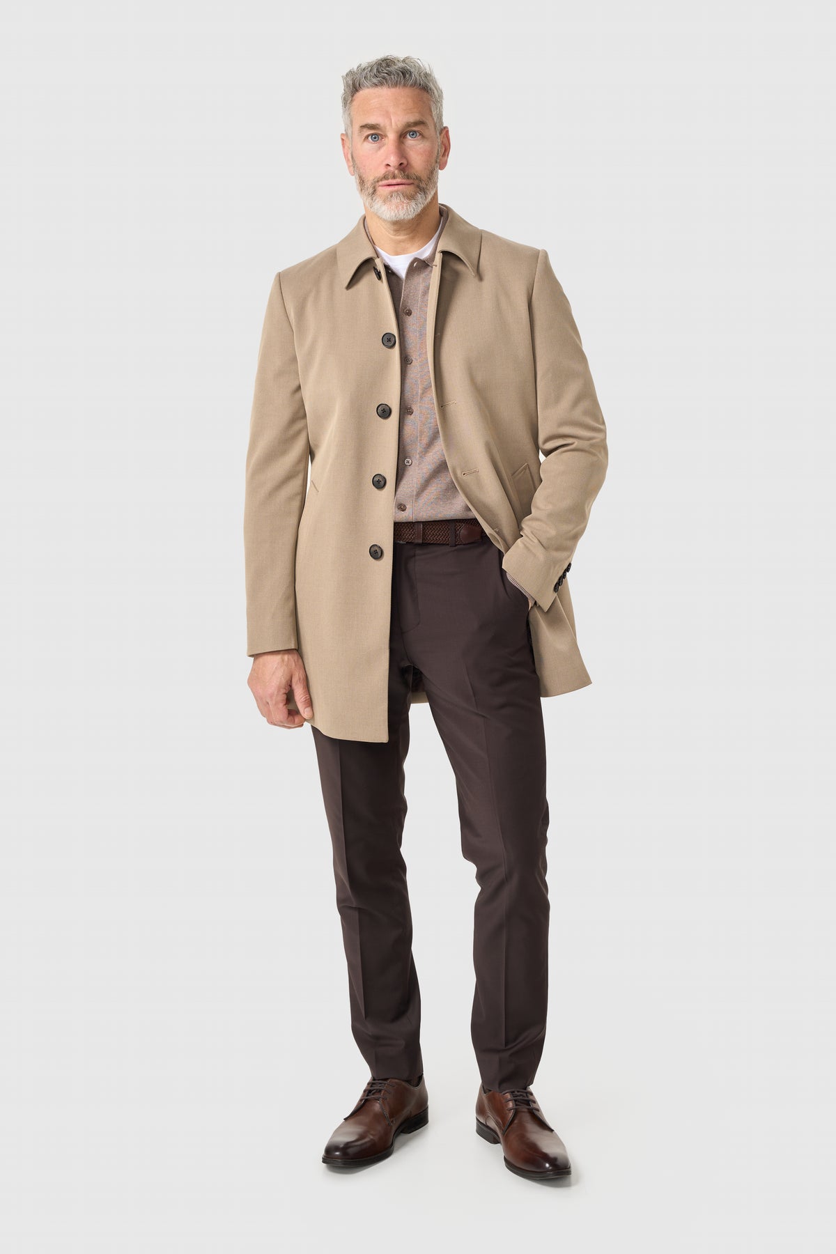 Men’s Herringbone Overcoat - Cavani Manari Stone Model Front Picture