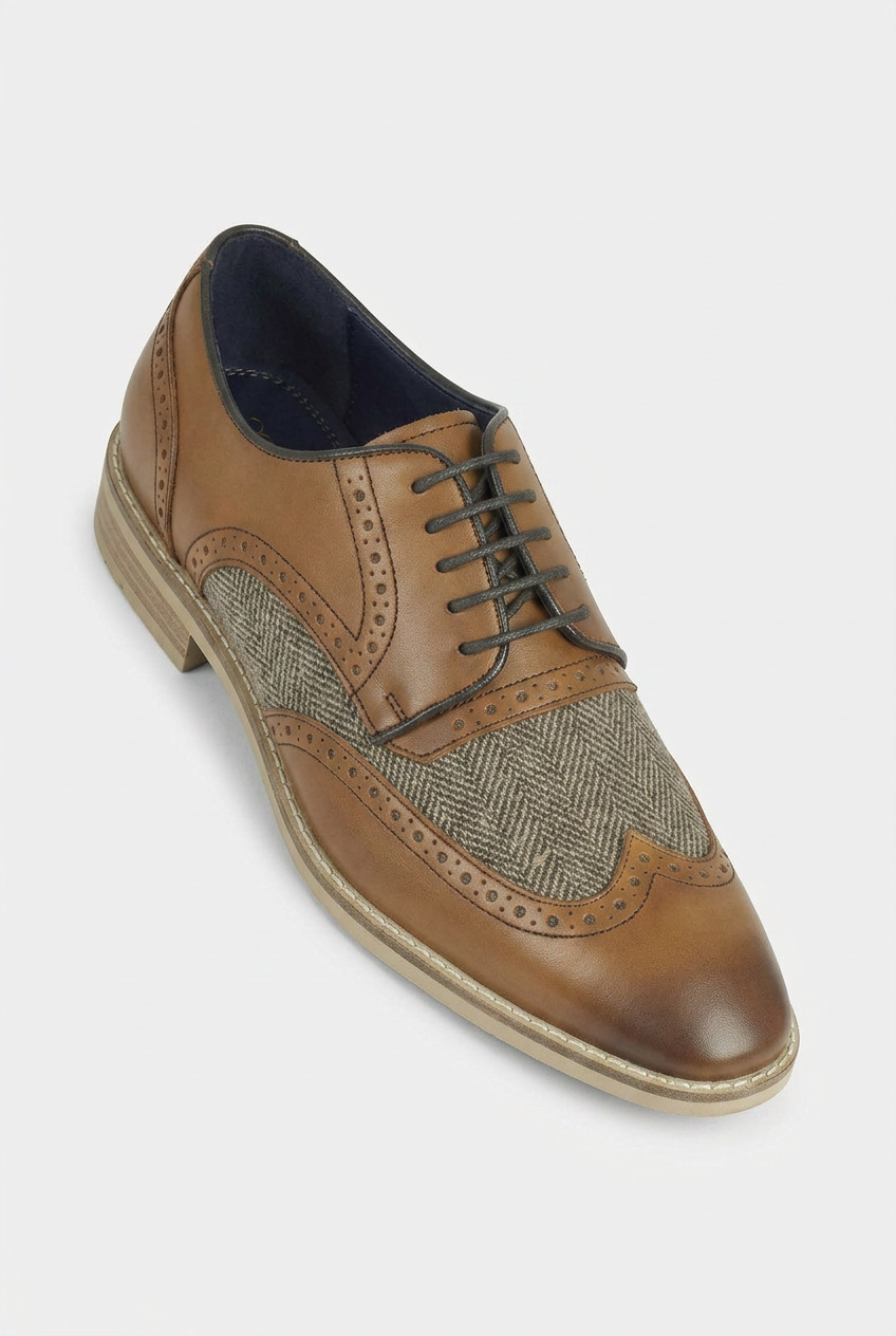 Men’s Herringbone Tweed Brogue Oxford Shoes