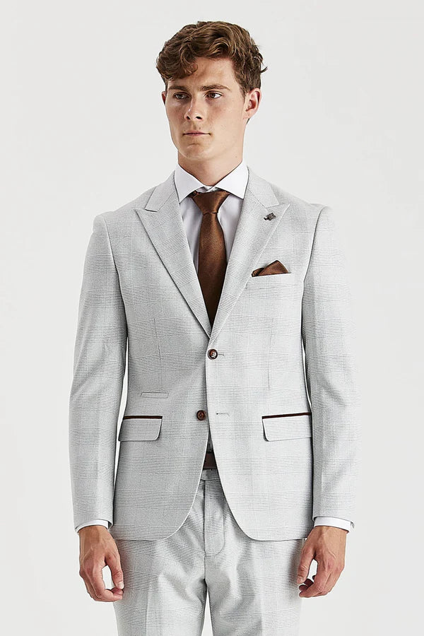 Men’s Herringbone Tweed Suit Jacket - Mark Stone - Stone Beige