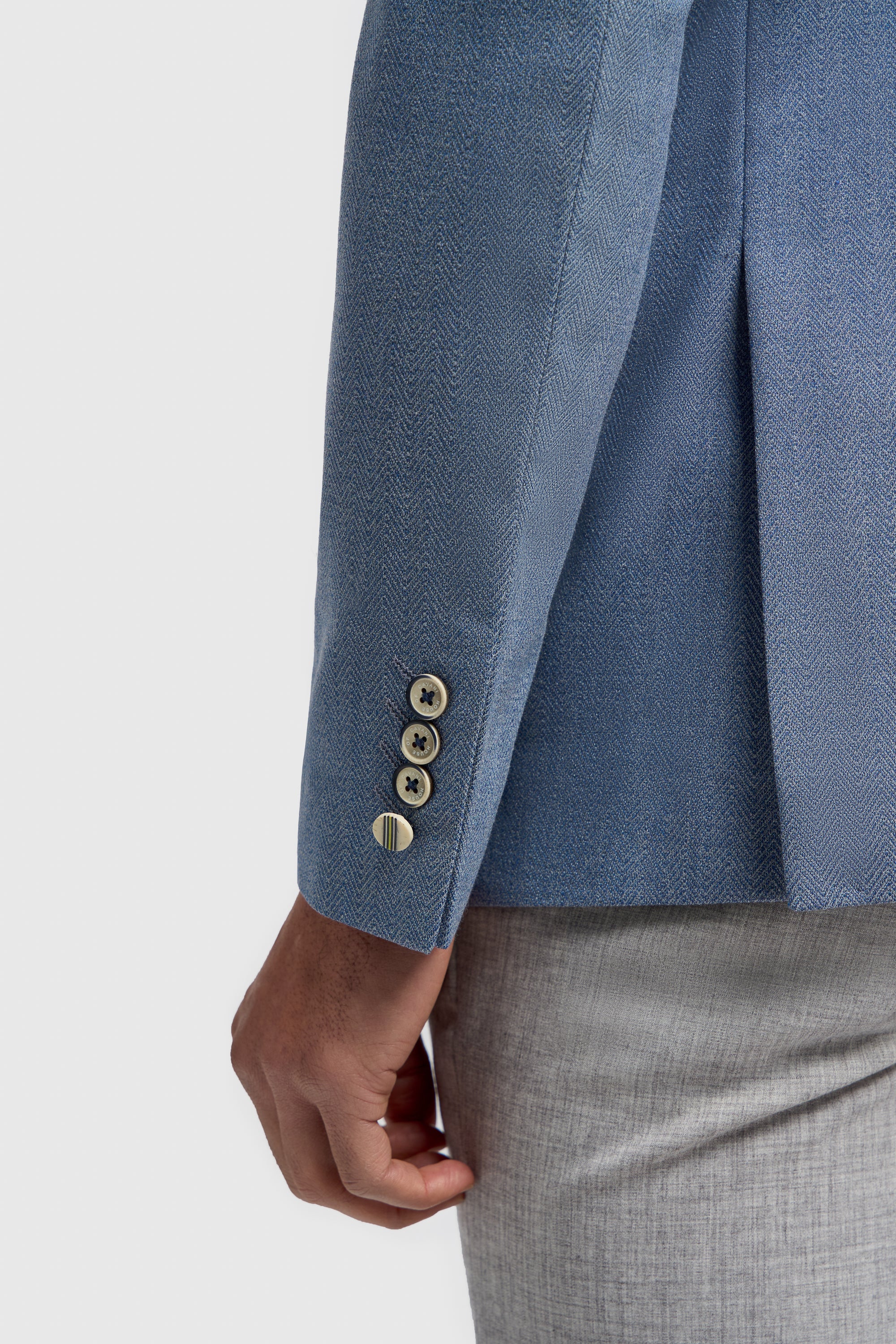 Men’s Herringbone Twill Blazer - Kovan - Sky Blue Detail Picture