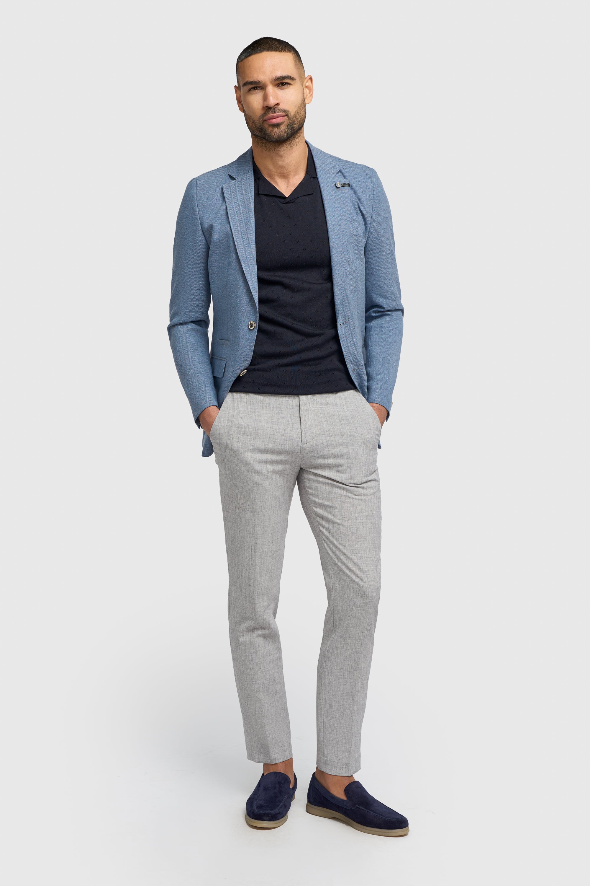 Men’s Herringbone Twill Blazer - Kovan - Sky Blue Front Picture