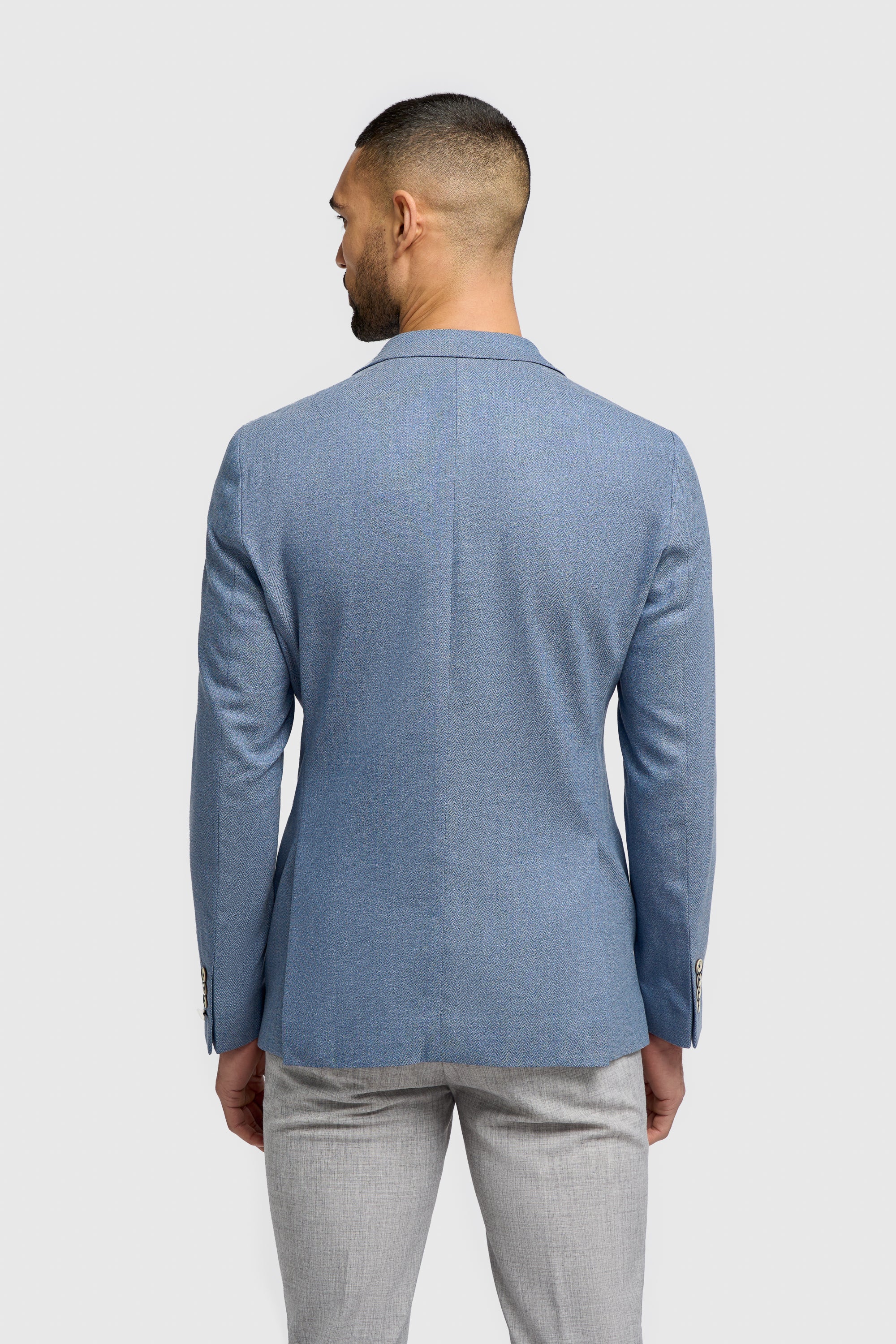 Men’s Herringbone Twill Blazer - Kovan - Sky Blue Back Picture