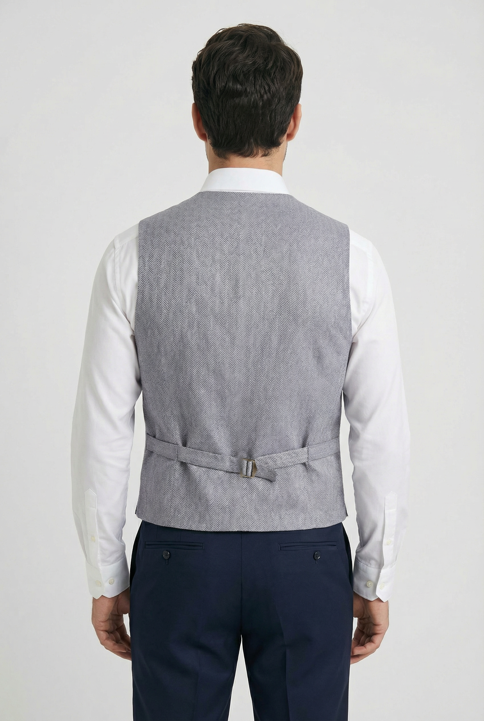 Men’s Herringbone Waistcoat Set - Grey Back Picture