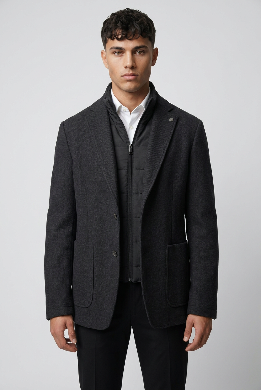 Men’s Hybrid Knit Blazer with Quilted Bib - Black