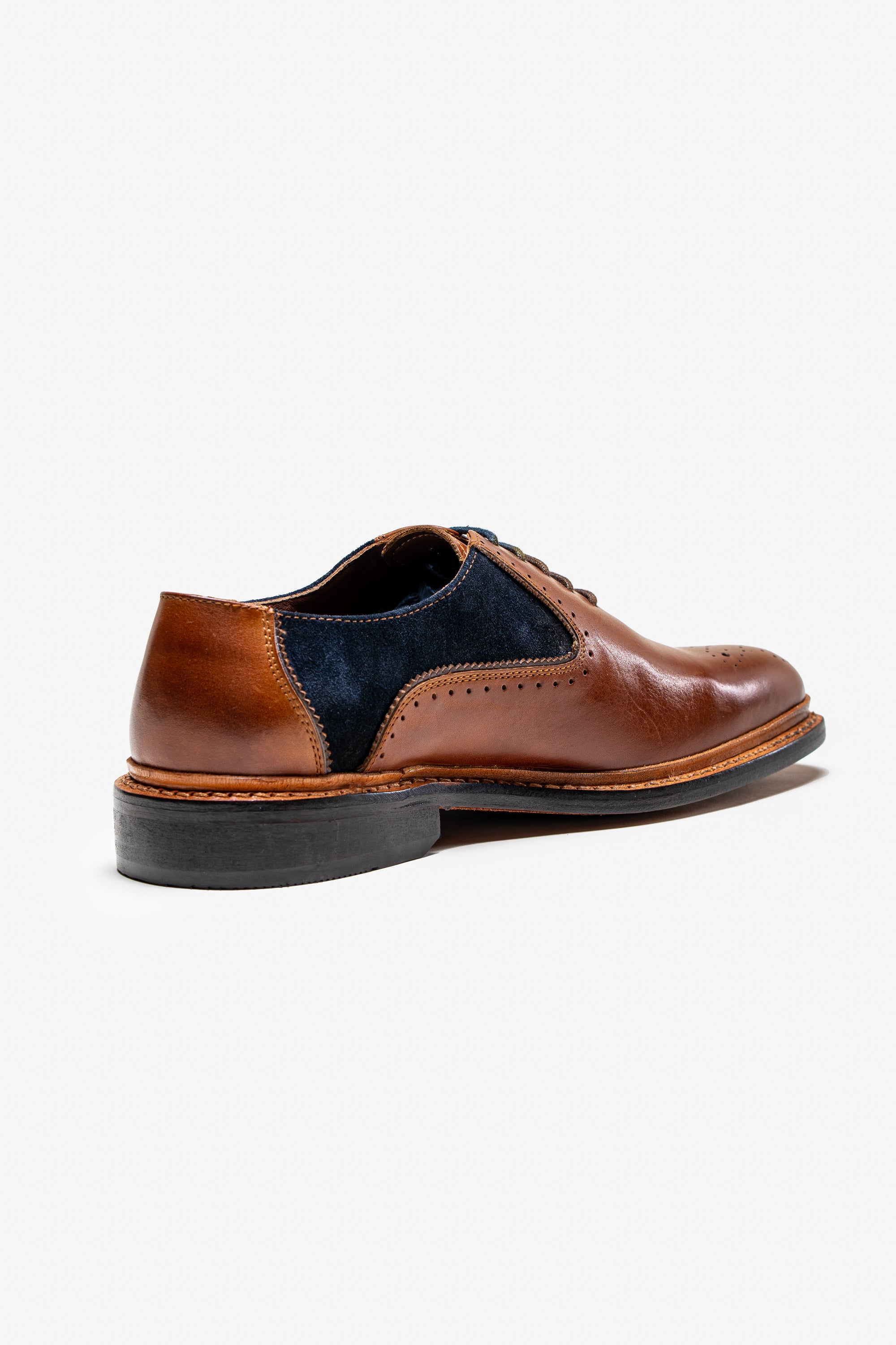 Men's Lace Up Suede & Leather Dress Shoes - BRENTWOOD - Tan With Navy Blue Back Picture