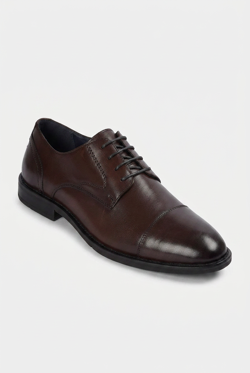 Men’s Leather Cap Toe Derby Dress Shoes - Regent - Brown Side Picture