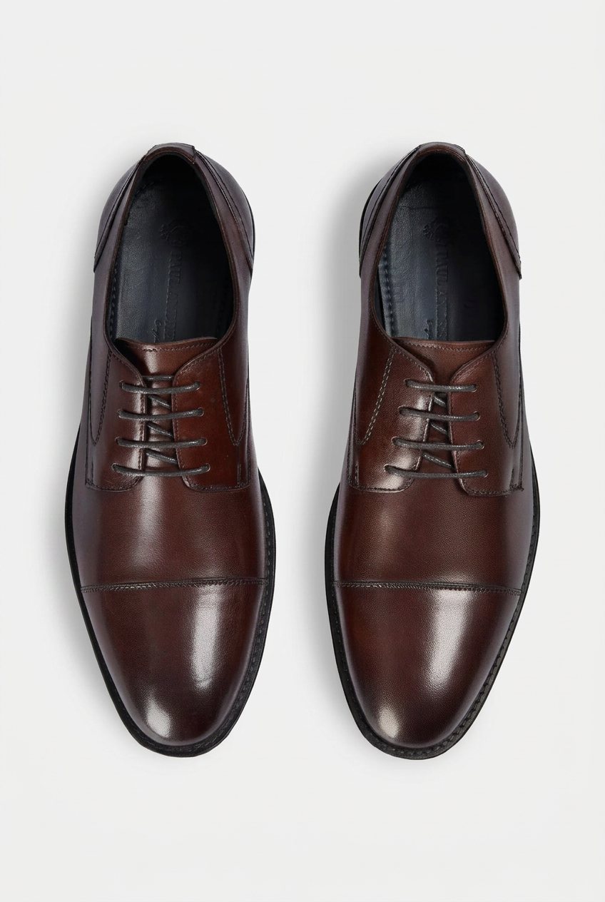 Men’s Leather Cap Toe Derby Dress Shoes - Regent - Brown Front Picture