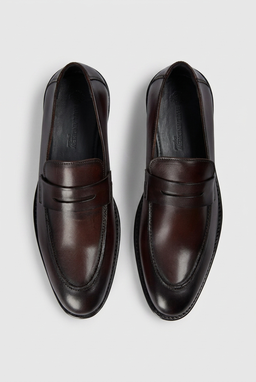 Men’s Leather Penny Loafer Shoes - Brown fRONT pICTURE