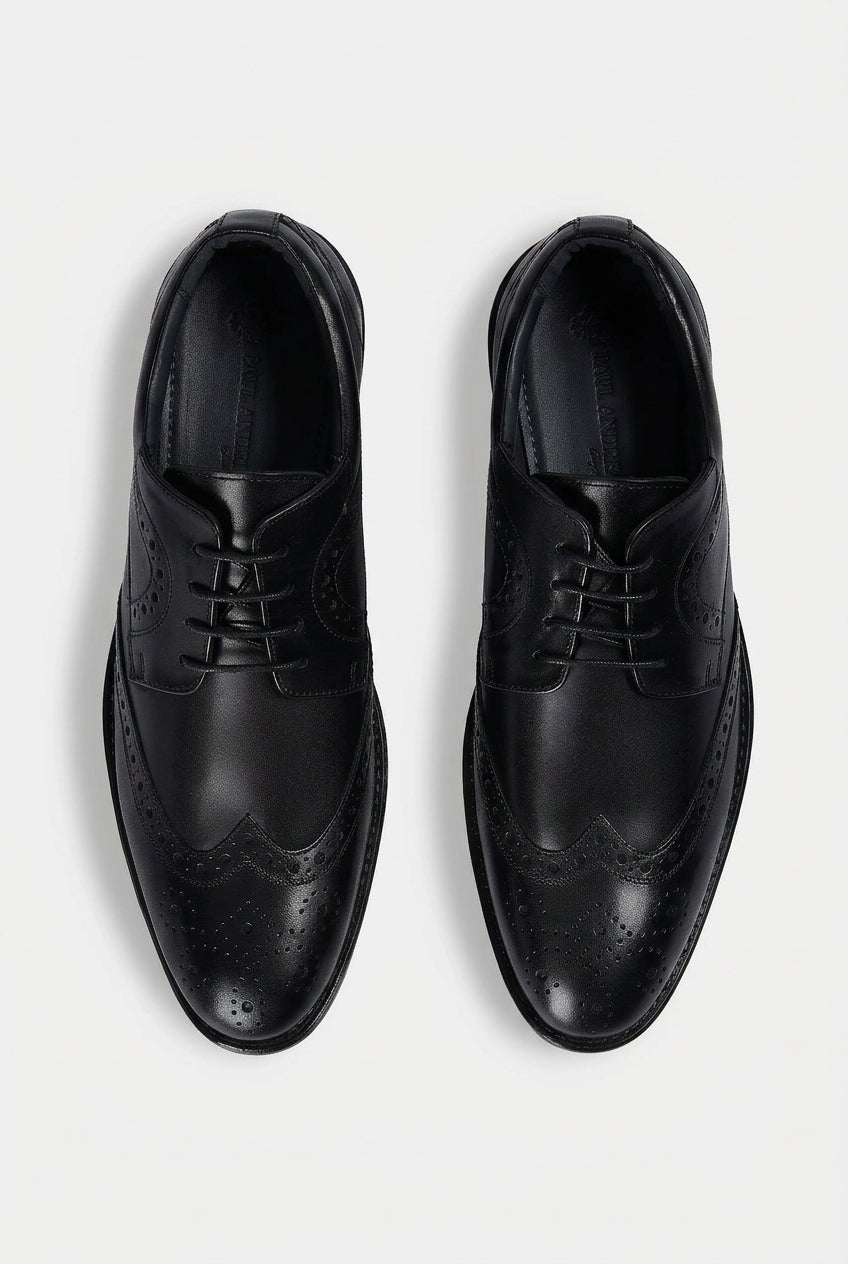 Men’s Leather Wingtip Brogue Derby Dress Shoes - Cambridge - Black Front Picture