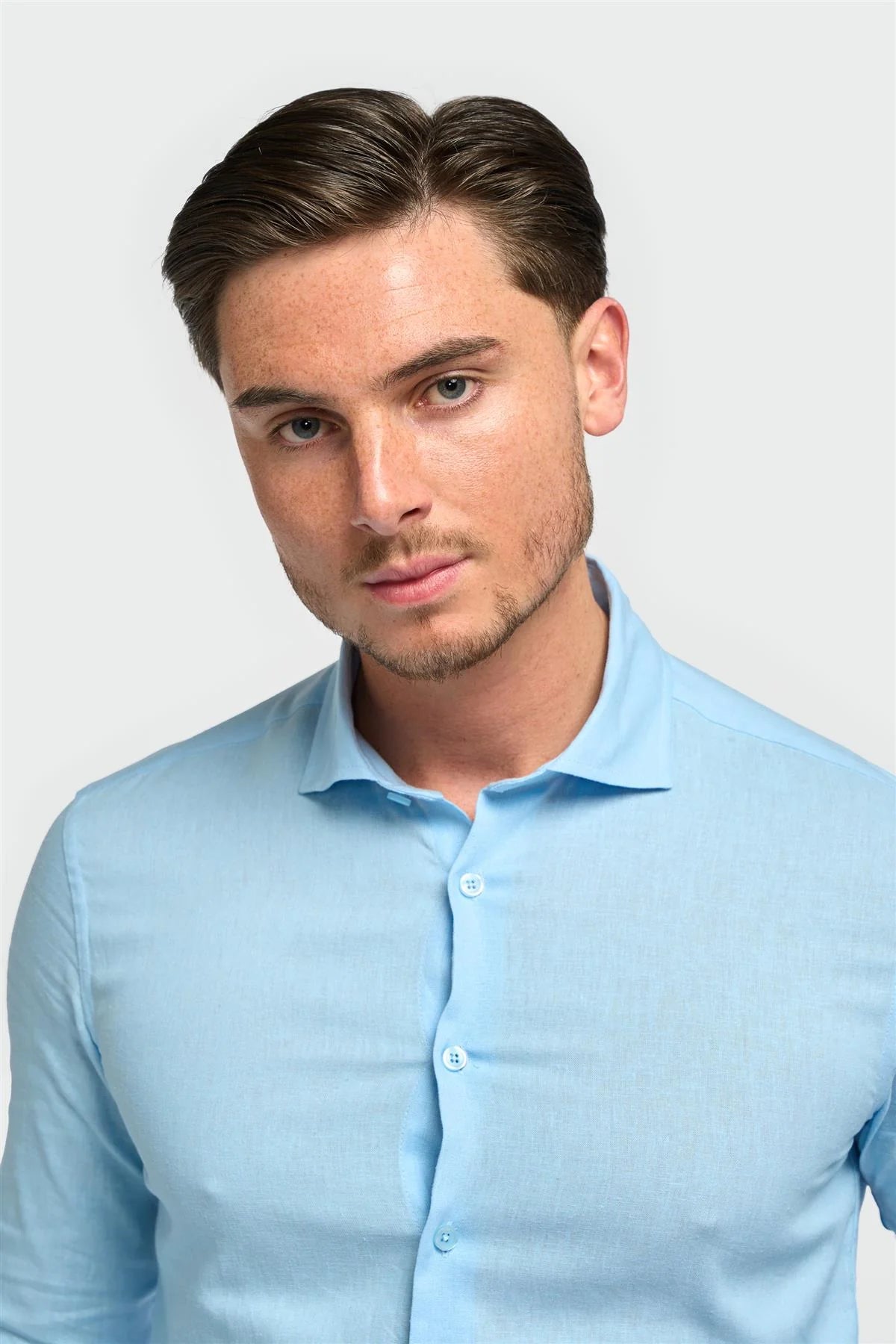 Men’s Linen Blend Slim Fit Button Up Shirt - Matera - Sky Blue