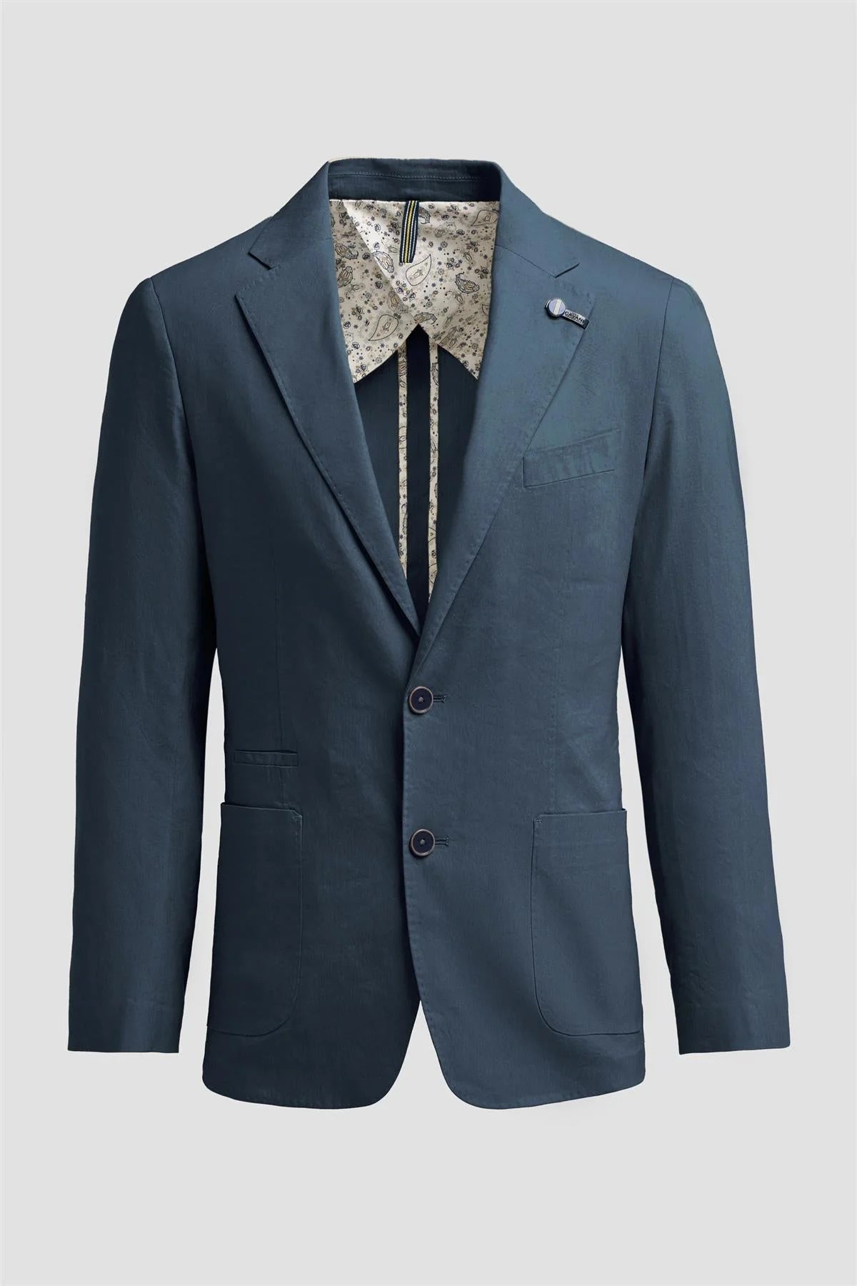 Men’s Linen Slim Fit Casual Blazer with Patch Pockets - Luca - Indigo Blue