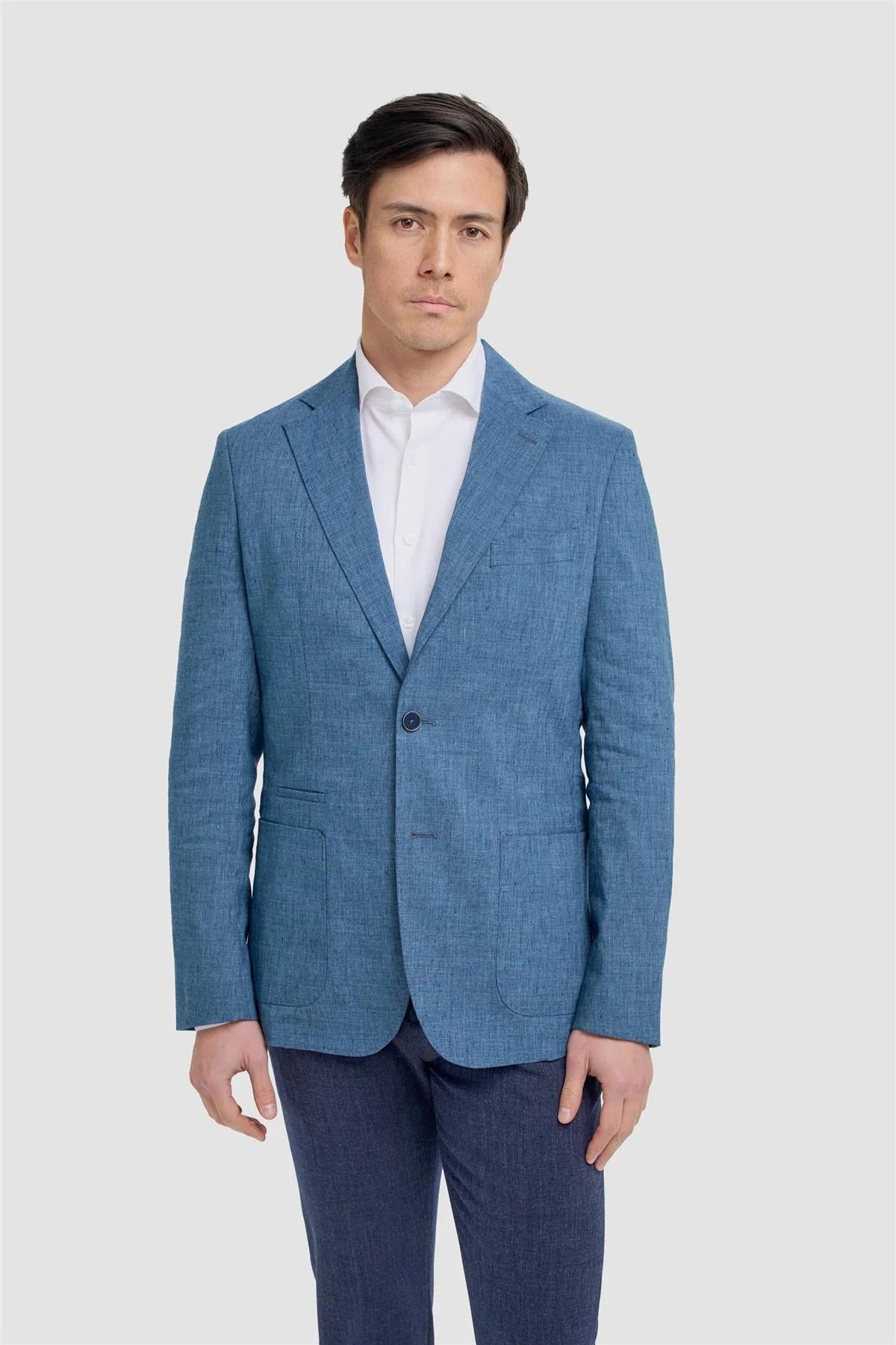 Men’s Linen Slim Fit Casual Blazer with Patch Pockets - Luca - Indigo Blue