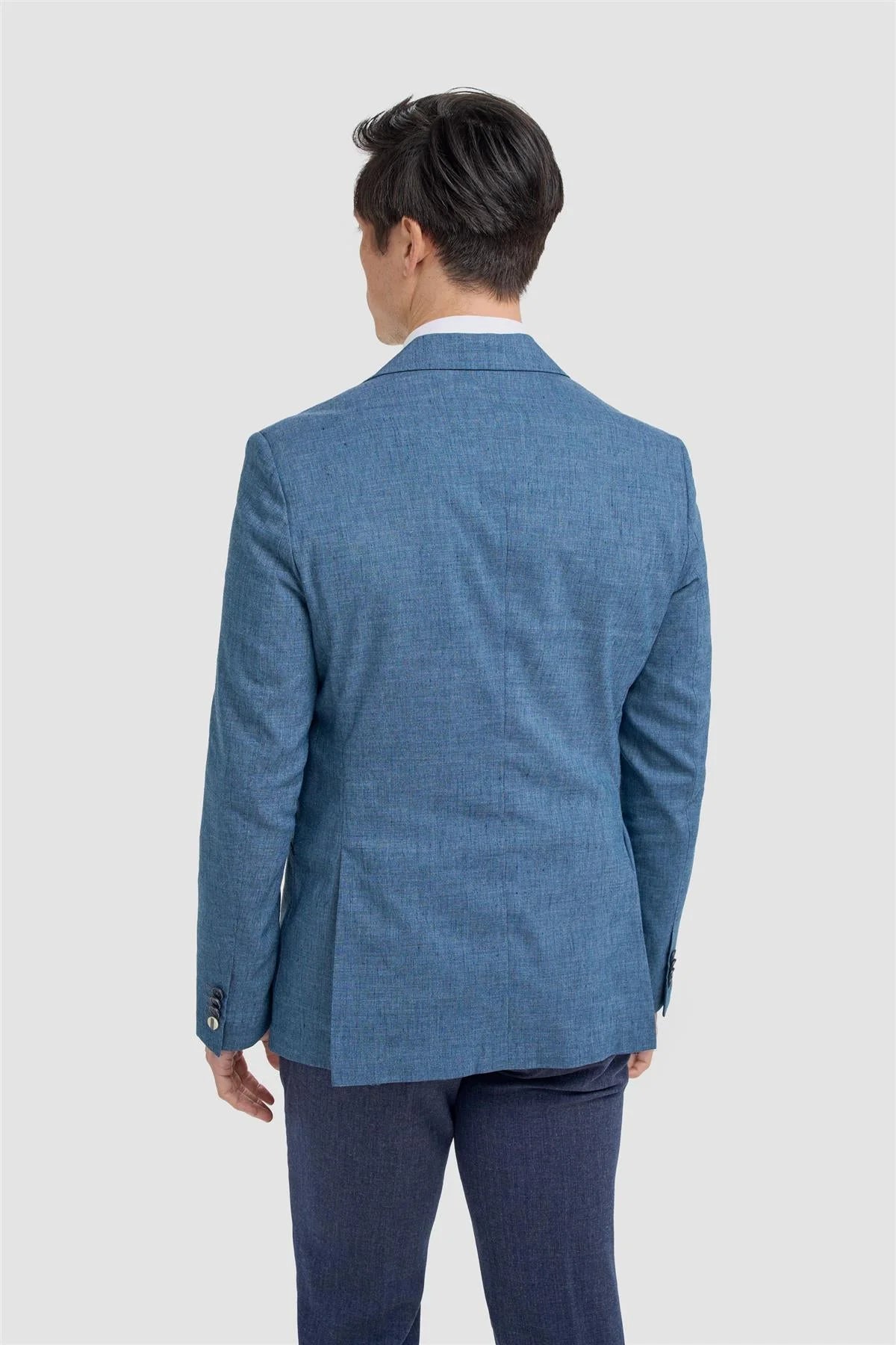 Men’s Linen Slim Fit Casual Blazer with Patch Pockets - Luca - Indigo Blue