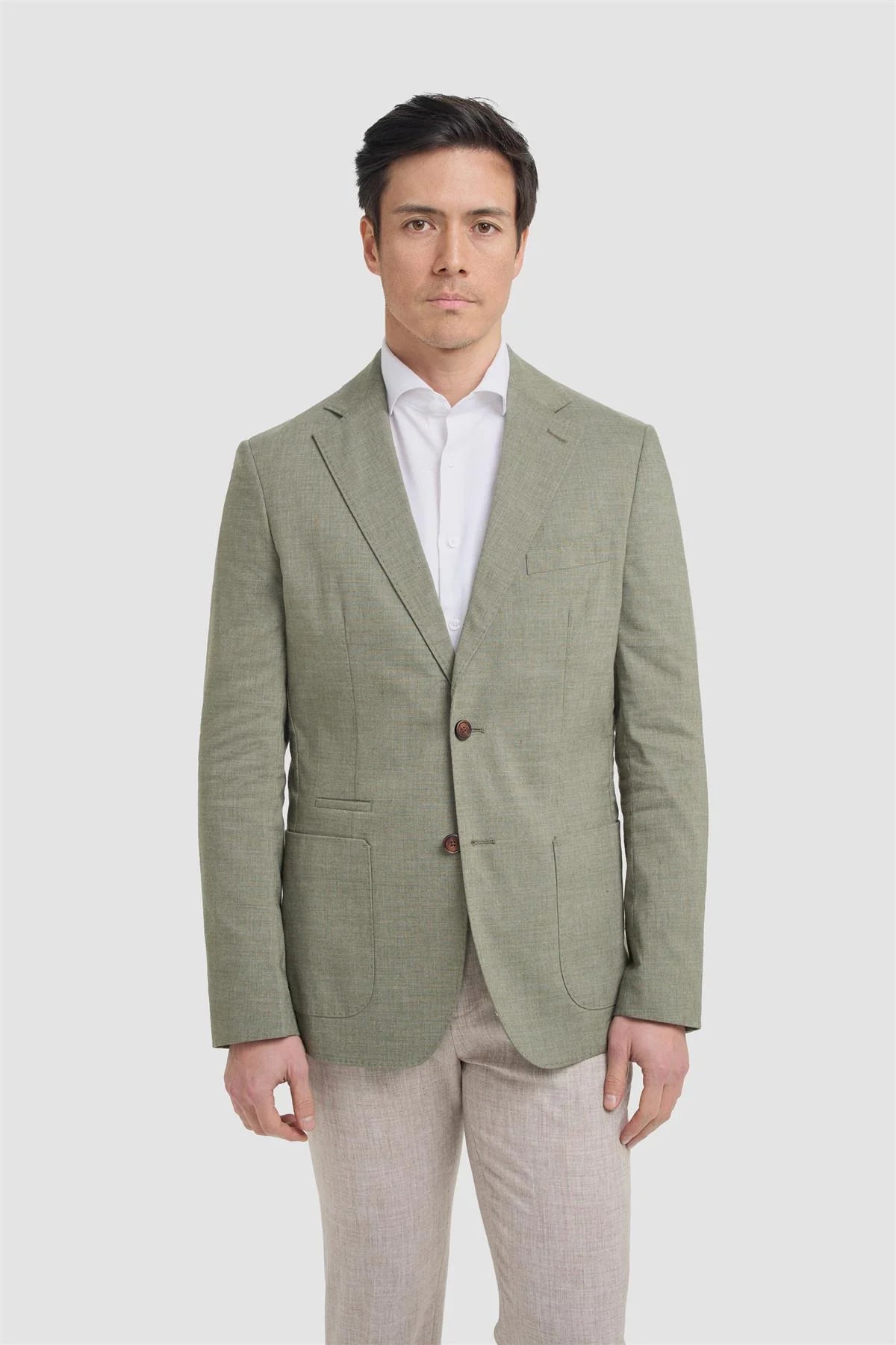 Men’s Linen Slim Fit Casual Blazer with Patch Pockets - Luca - Sage Green