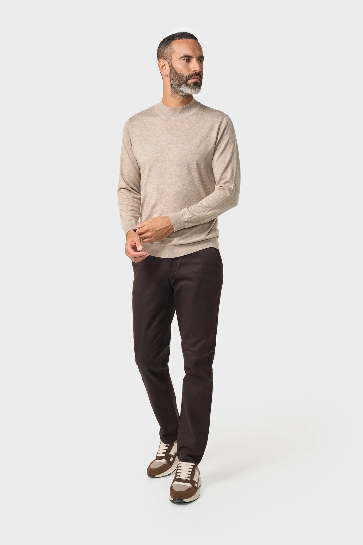 Men's Merino Wool High Neck Knitted Jumper – Cavani Colt Fawn front picture