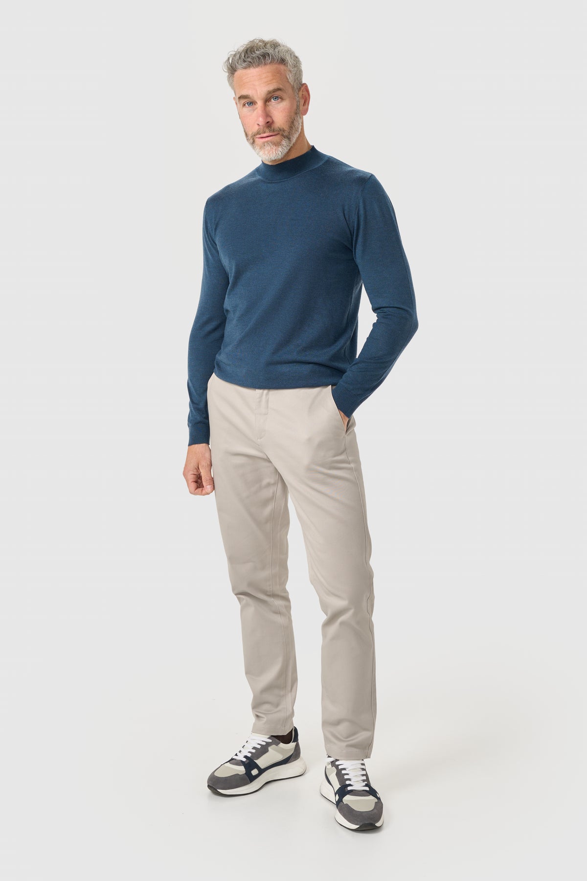Men's Merino Wool High Neck Knitted Jumper – Cavani Colt Marlyn Blue model front picture