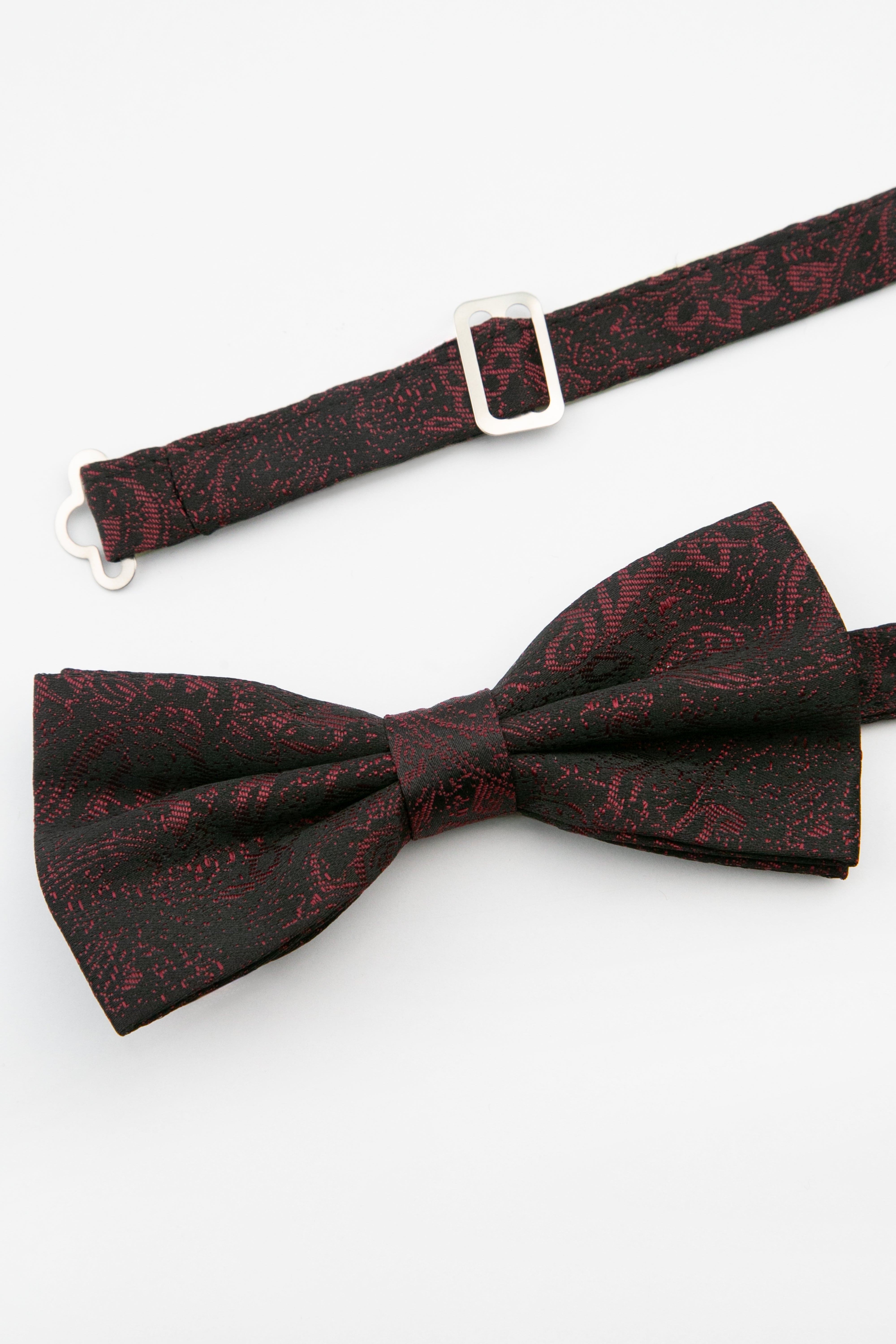 Men's Paisley Pre-Tied Dickie Bow Tie - Burgundy Detail Picture