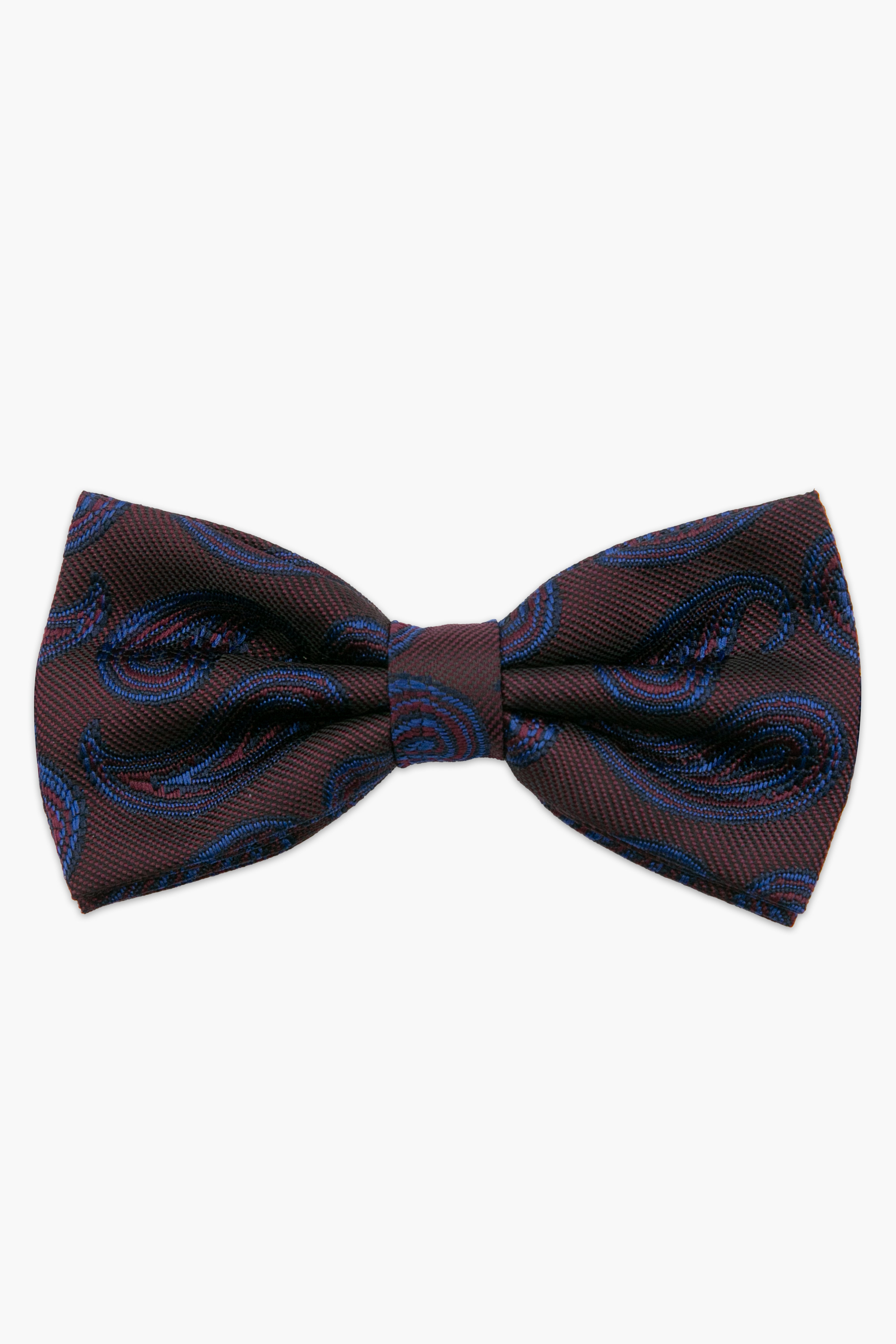 Men's Paisley Pre-Tied Dickie Bow Tie - Burgundy and Navy Front Picture