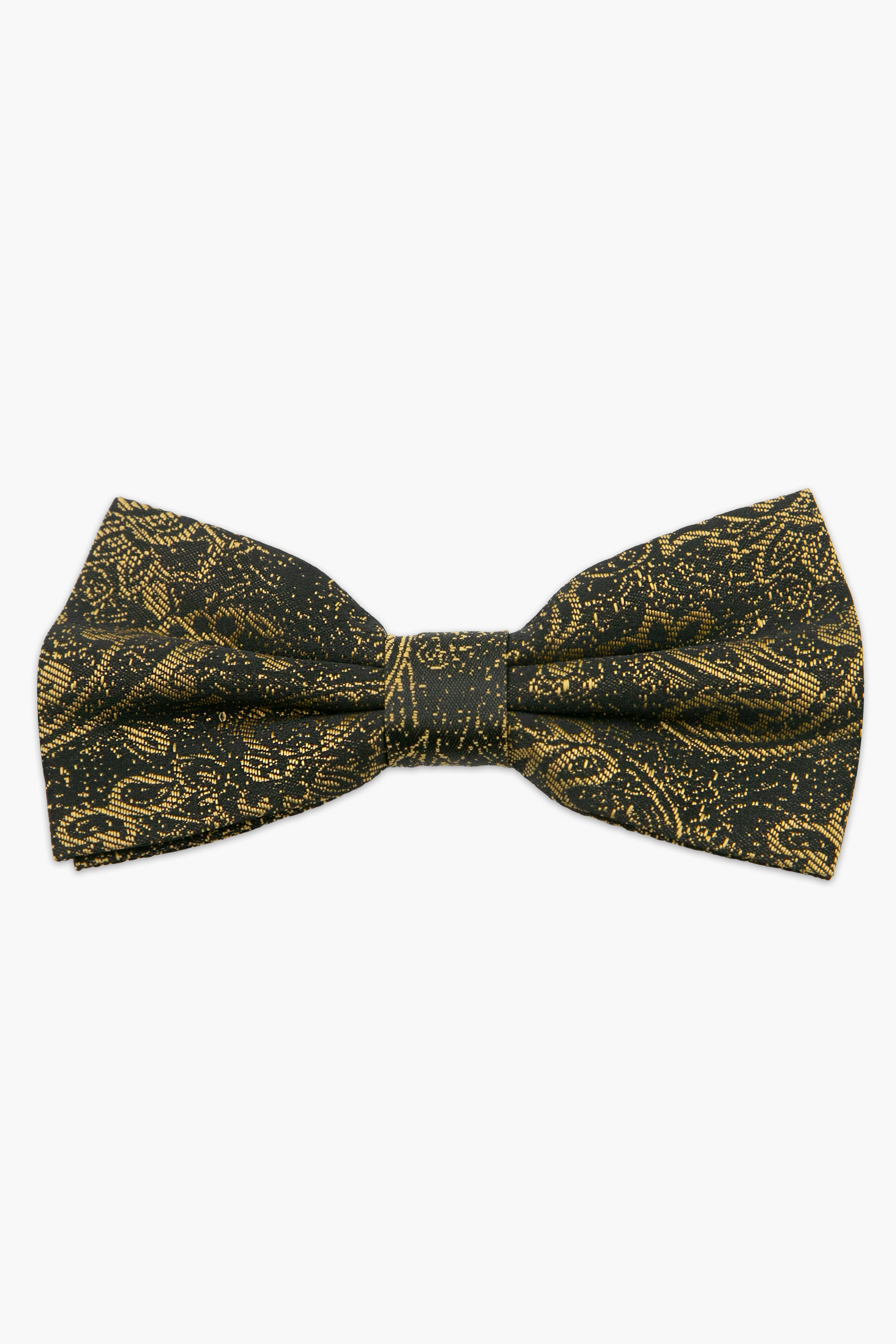 Men's Paisley Pre-Tied Dickie Bow Tie - Gold Front Picture