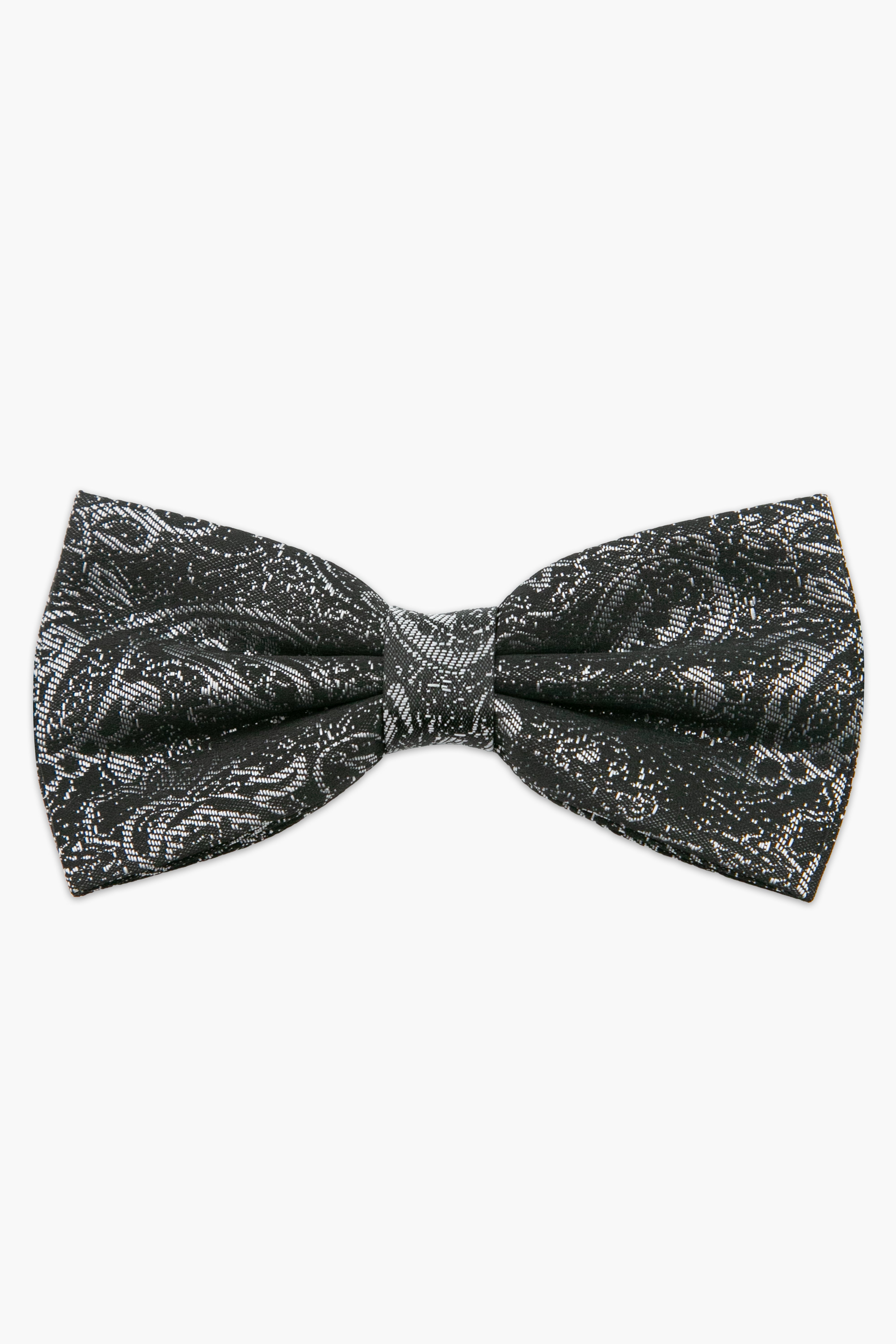 Men's Paisley Pre-Tied Dickie Bow Tie - Grey Front Picture